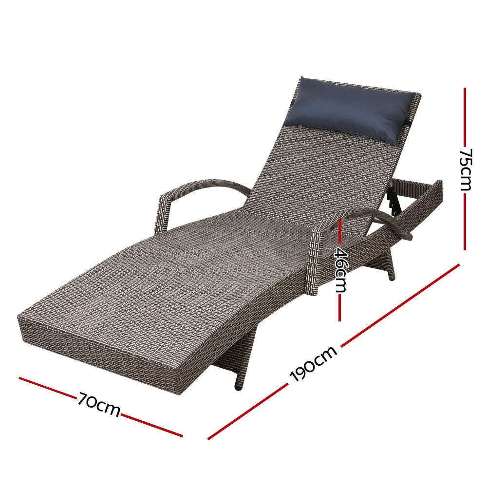 Premium Bianca Outdoor Sun Lounger Chair with Adjustable Headrest & Cushion - Waterproof Grey Patio Furniture for Poolside, Beach & Backyard Relaxation
