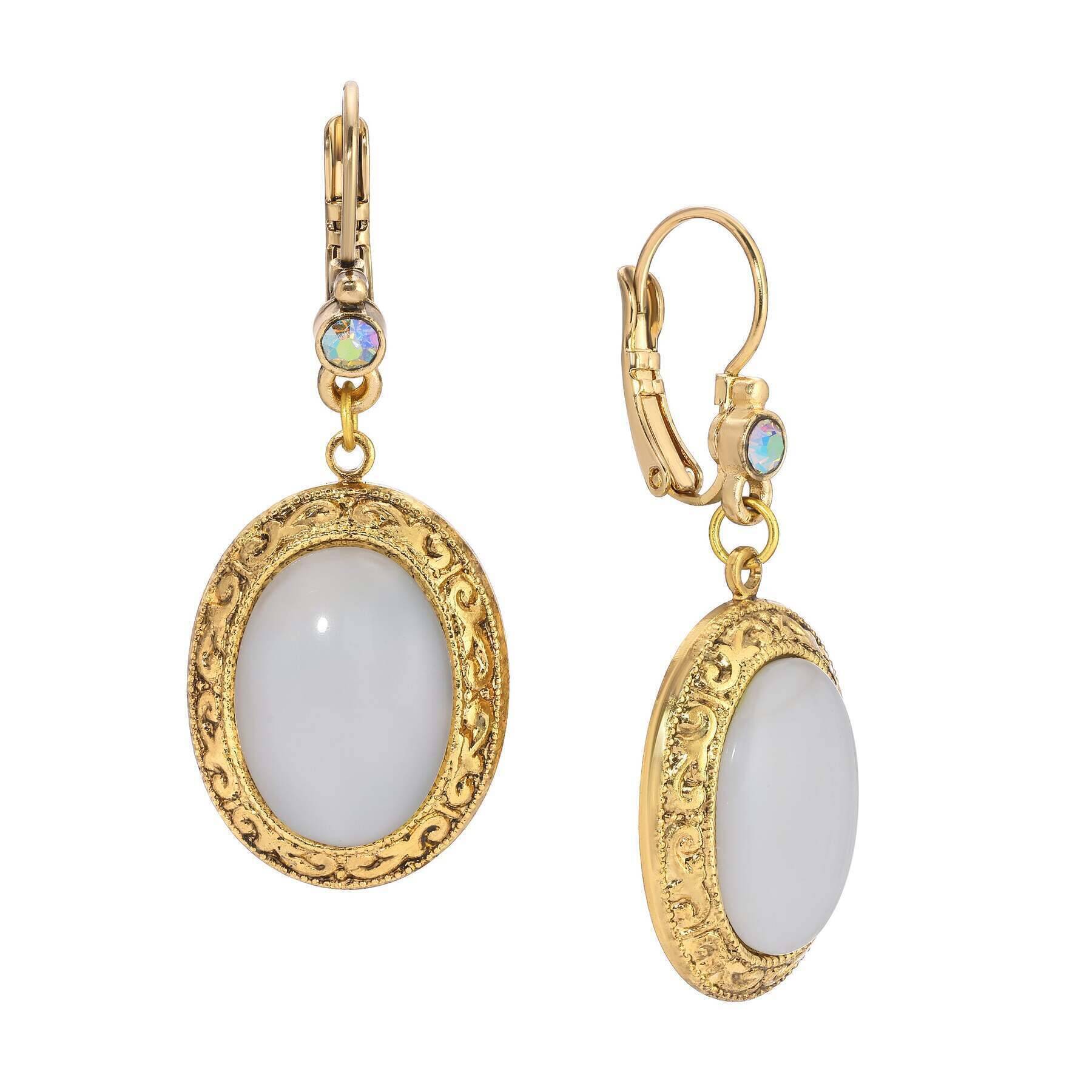1928 Jewelry Celestial Vine Oval Moonstone & Crystal Drop Earrings for Women - Vintage Bohemian Dangle Earrings for Party, Wedding & Evening Wear