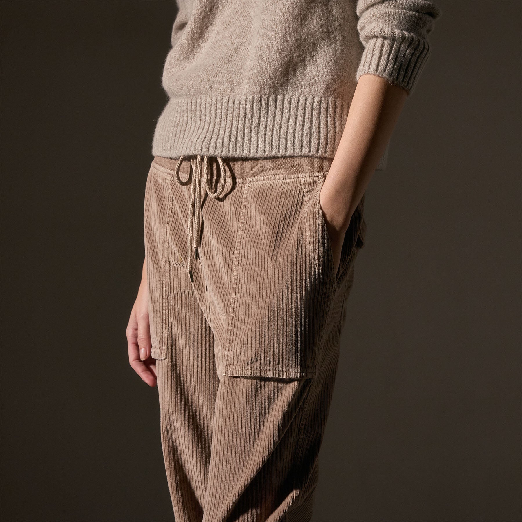 Corduroy Mixed Media Pants for Women - Coyote Pigment Casual Trousers | Comfortable Stretch Fabric, Relaxed Fit | Perfect for Work, Travel & Everyday Wear