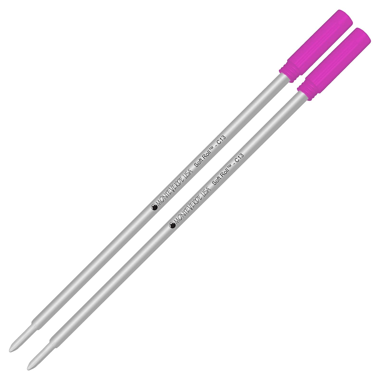 Monteverde Soft Roll Ballpoint Ink Refill 2-Pack - C13 Paste Refill Compatible with Cross Style Pens - Medium Tip 0.7mm Pink - Perfect for Office, School & Everyday Writing Needs