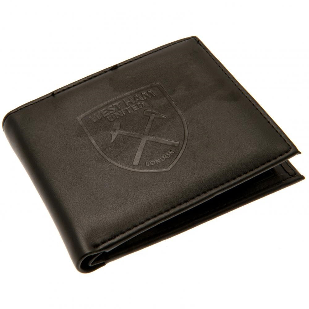 West Ham United Genuine Leather Debossed Wallet for Men - Slim Bifold RFID Blocking Credit Card Holder - Perfect for Gifts, Travel & Everyday Use