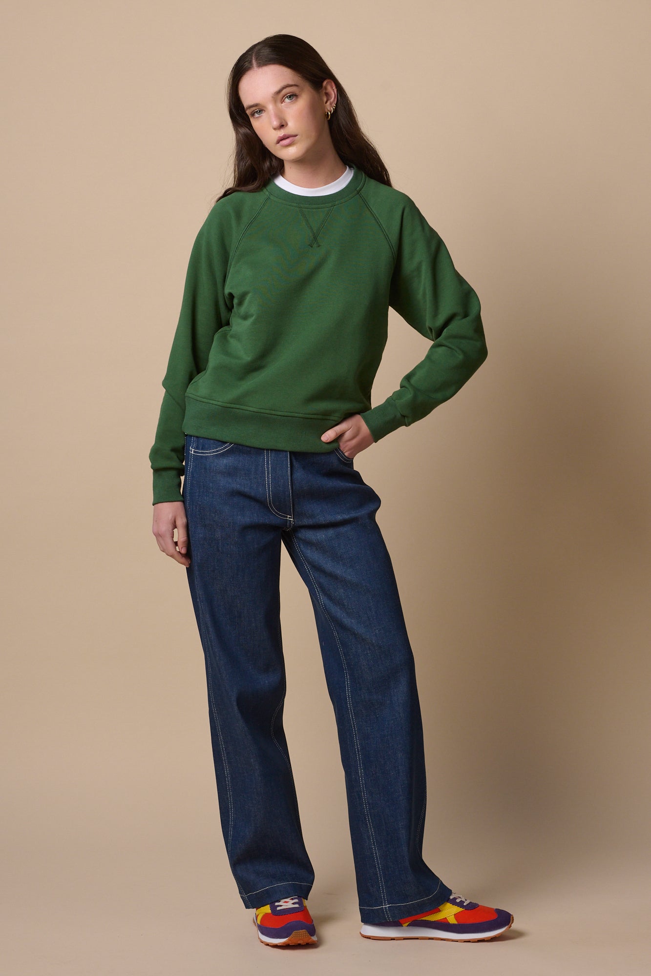Women's Raglan Sweatshirt - Soft Bottle Green Pullover for Casual Wear | Perfect for Everyday Outfits, Lounge & Weekend Errands