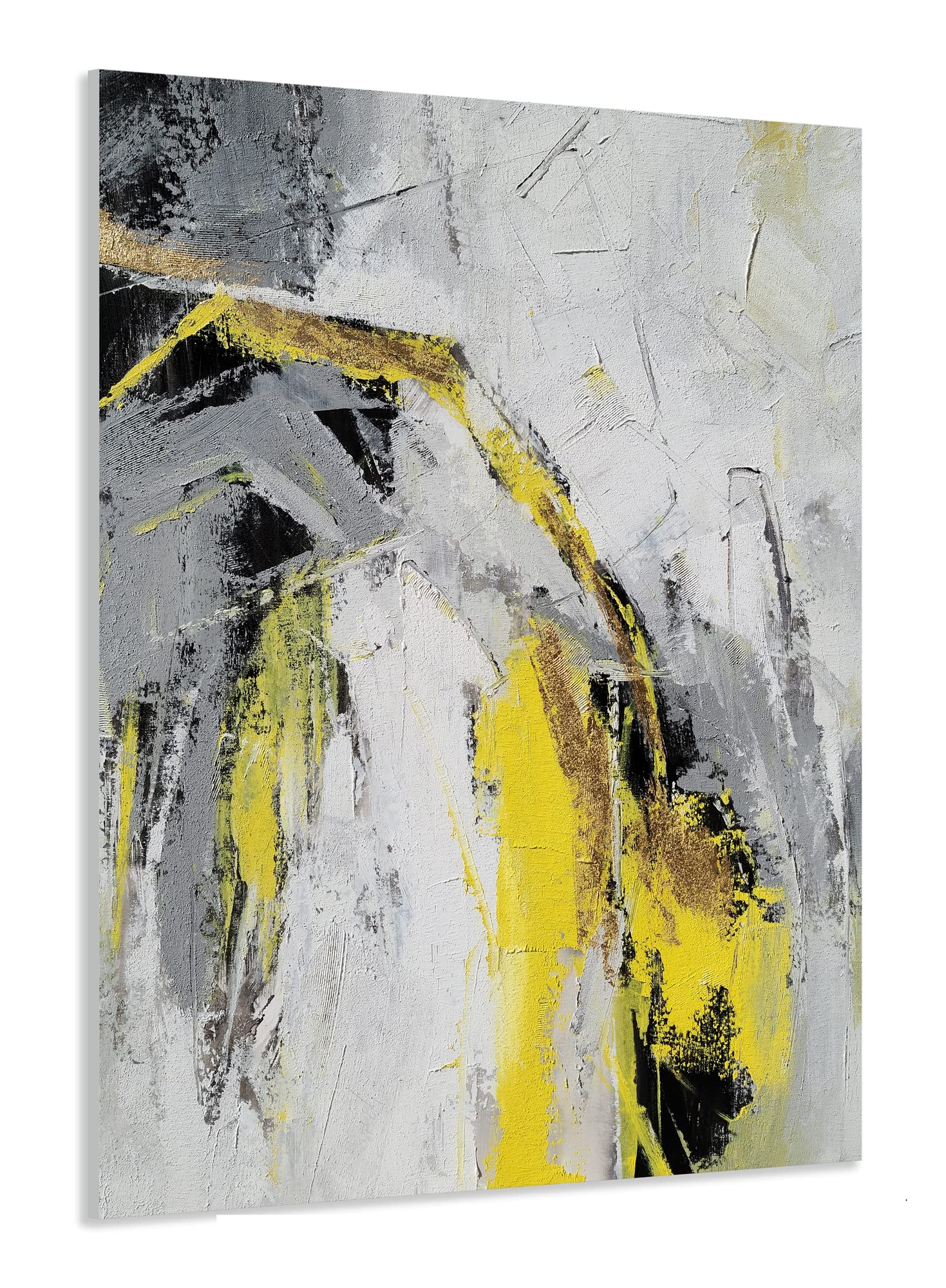 GALLERIEWALLA Modern Abstract Canvas Wall Art - Black Grey Yellow Painting for Living Room, Office, Hallway Decor - Perfect for Home & Office Interior Design