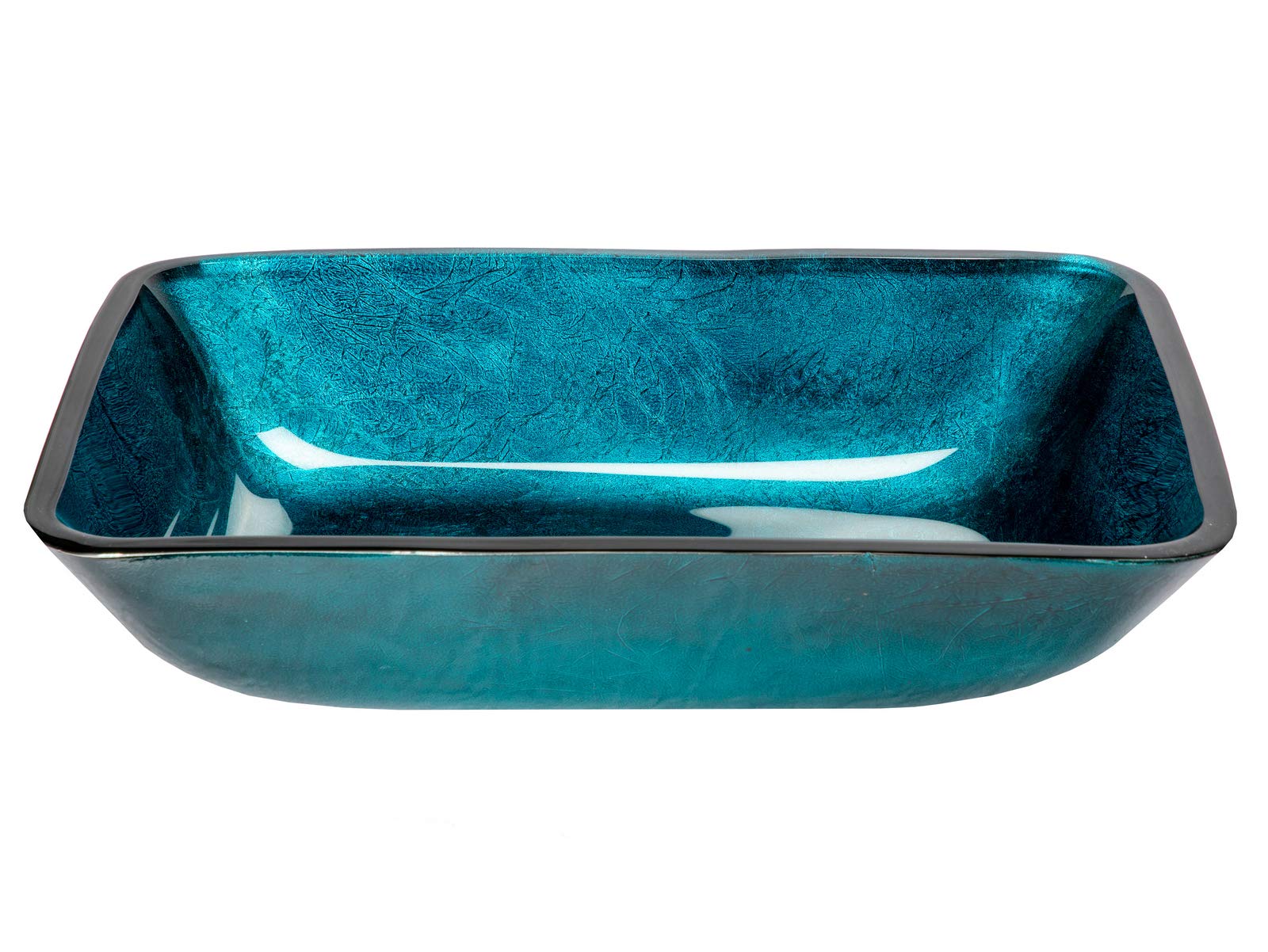 Modern Rectangular Turquoise Blue Foil Glass Vessel Bathroom Sink - Stylish Vanity Basin for Contemporary Home Decor, Perfect for Bathroom Renovation and Luxury Interior Design