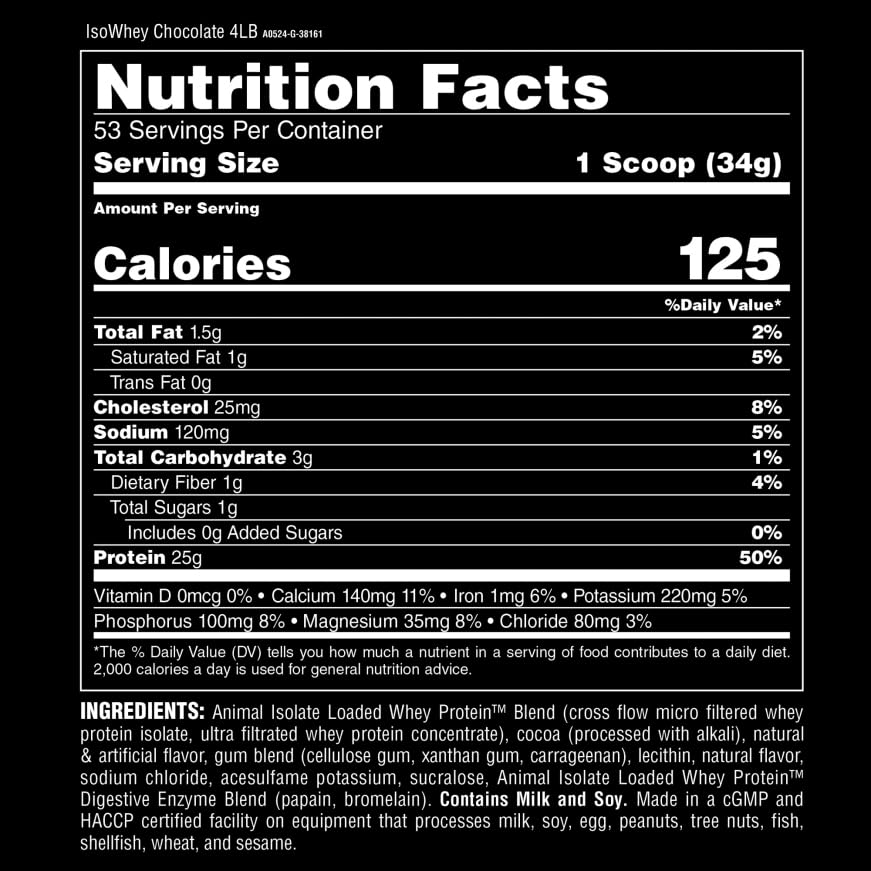 Animal Whey Isolate Protein Powder - 25g Protein for Muscle Building & Recovery, Low Sugar with Digestive Enzymes - Chocolate Flavor 4 lbs - Perfect for Pre & Post Workout for Men & Women - Great Taste for Smoothies & Shakes