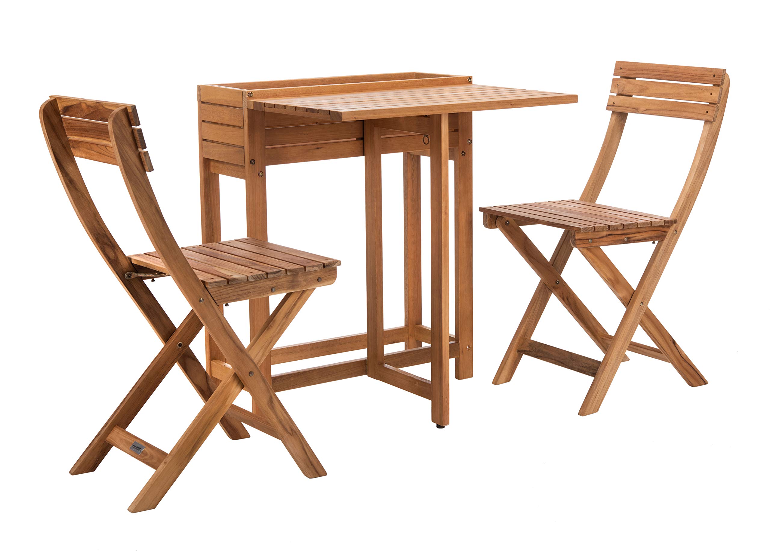 SAFAVIEH PAT7046A 3-Piece Outdoor Bistro Set - Natural Flower Shelf Design, Weather-Resistant Patio Furniture for Garden, Balcony & Backyard Dining