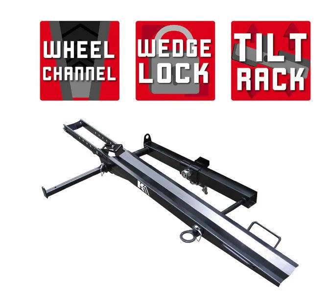 DK2 TMC201 400 lb Capacity Hitch Mounted Motorcycle Carrier - Adjustable Front Wheel Channel for Secure Transport | Perfect for Trucks, SUVs & RVs | Heavy-Duty Motorcycle Hauling for Road Trips & Off-Road Adventures