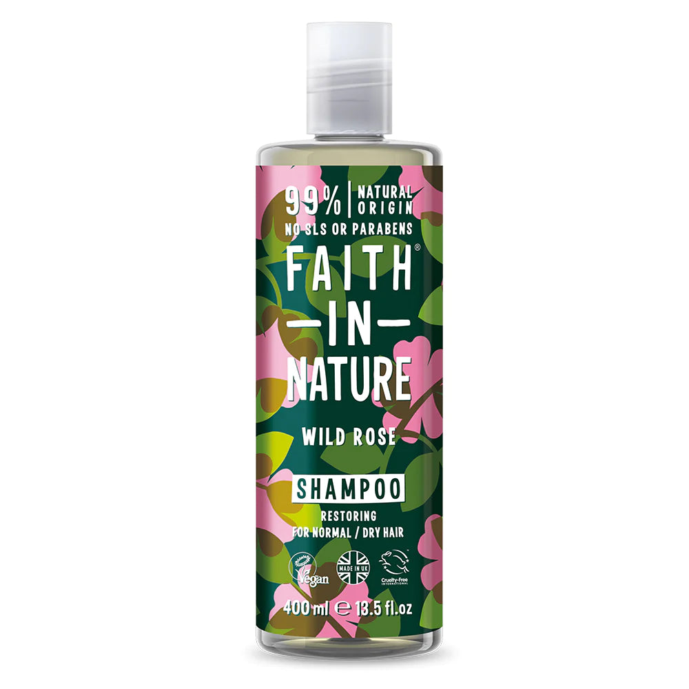 Faith in Nature Wild Rose Shampoo 400ml - Natural & Vegan Hair Care for Dry & Damaged Hair - Hydrating & Nourishing Formula - Perfect for Daily Use & Sensitive Scalp