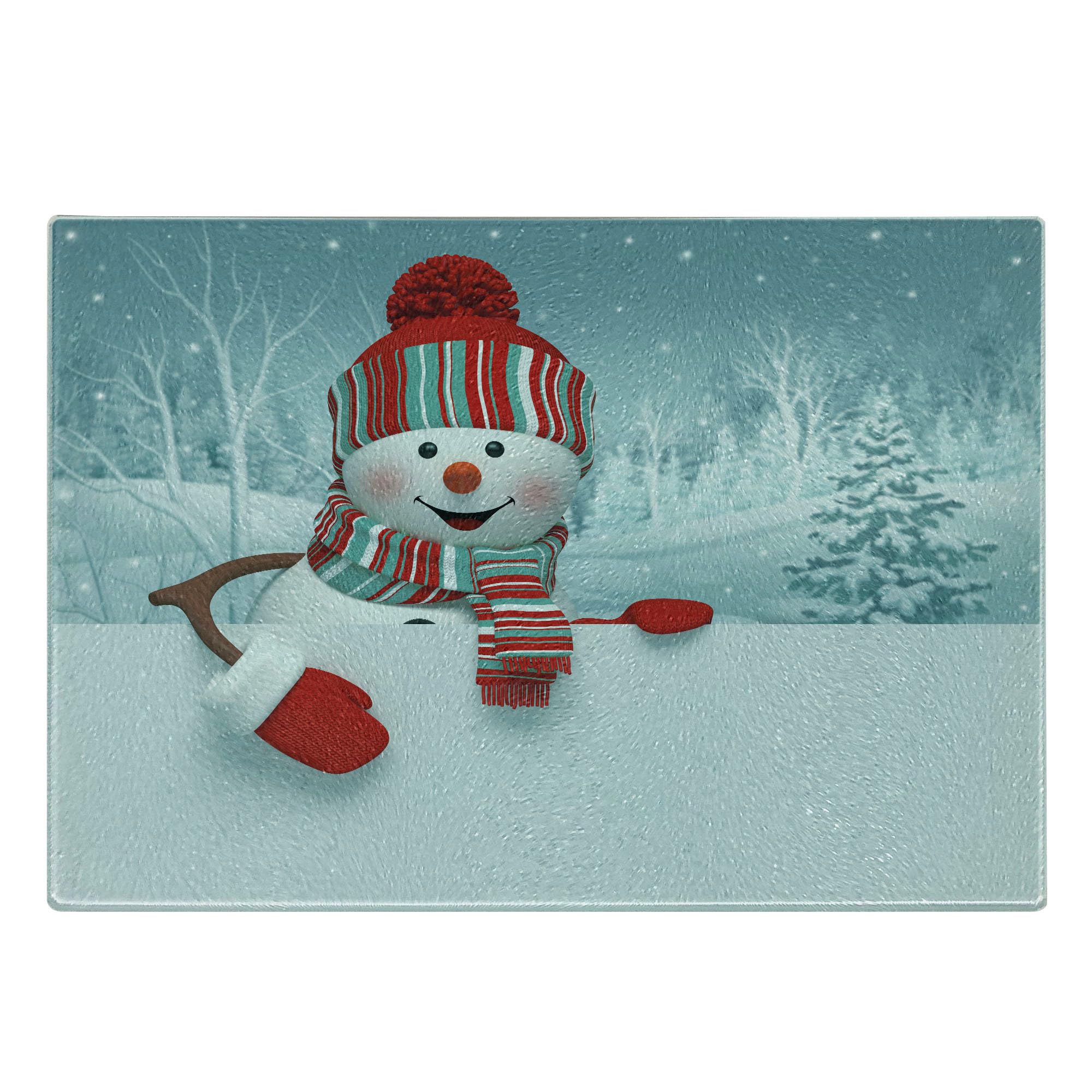 Ambesonne Snowman Themed Tempered Glass Cutting Board - 3D Smiling Snowman with Hat & Scarf Design - White & Red Holiday Serving Board for Cheese, Charcuterie & Appetizers - Perfect Christmas Kitchen Decor & Gift Idea