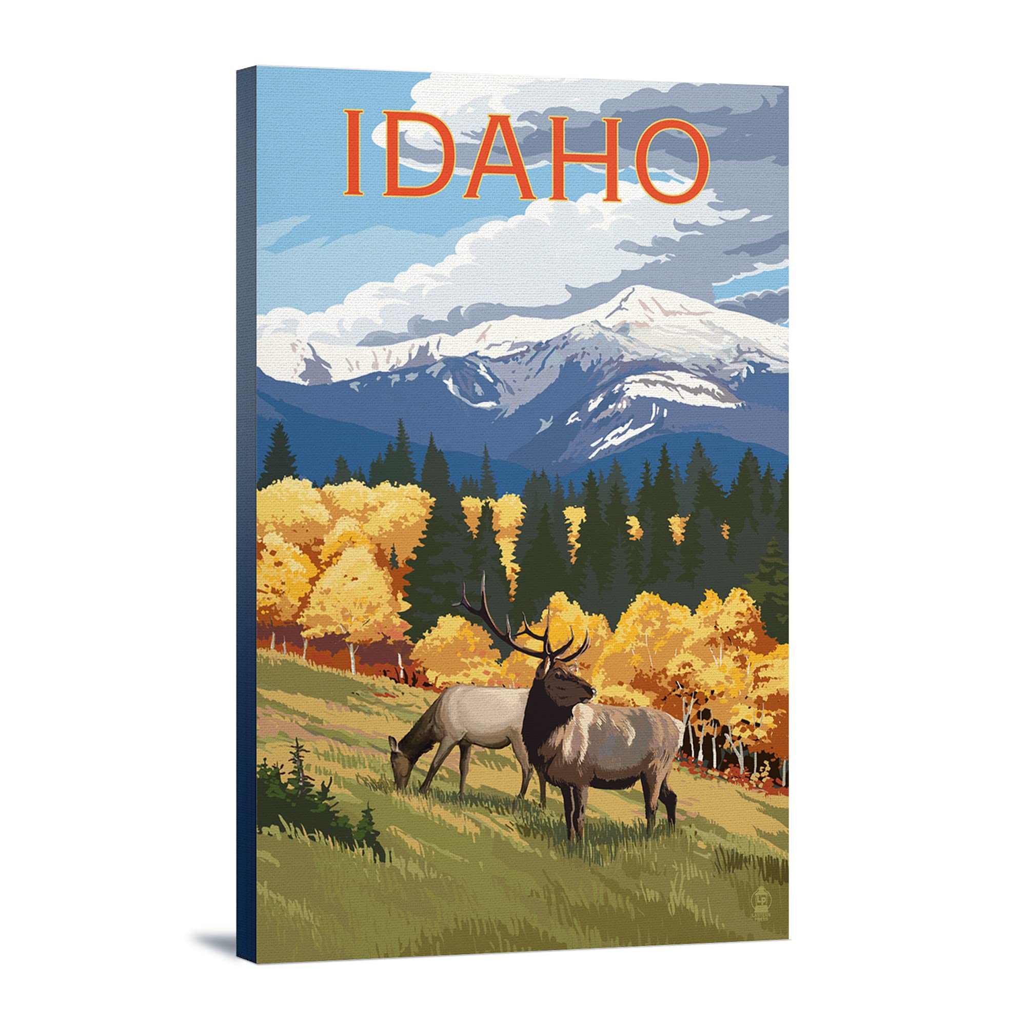 Lantern Press Idaho Elk and Mountains Wall Art - 16x24 Wrapped Canvas Print for Home Decor, Office & Cabin - Nature Landscape Painting for Living Room, Bedroom or Gift