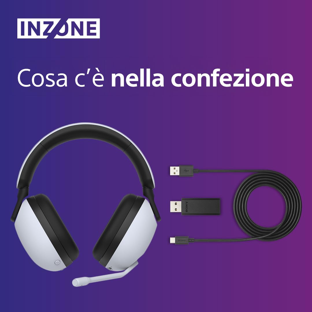 Sony INZONE H9 Wireless Gaming Headset with Noise Cancelling, 360 Spatial Sound for PC & PS5, Built-in Mic, 40H Battery Life - Black & White - Perfect for Competitive Gaming & Immersive Play