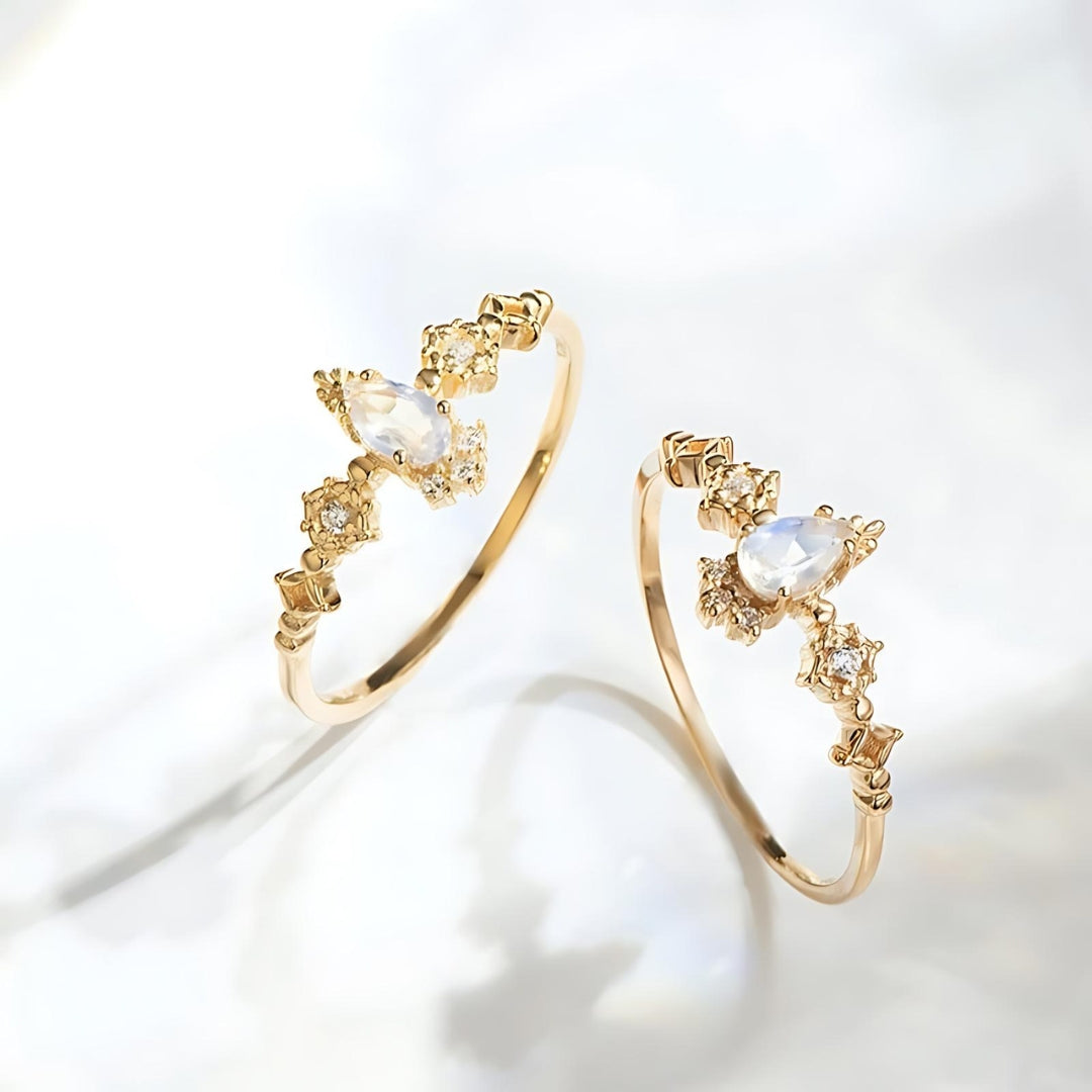 Dainty Pear Shape Moonstone Promise Rings for Women - Elegant Sterling Silver Engagement Ring, Gift for Her | HJZB 275 | Perfect for Anniversaries, Valentine's Day & Special Occasions