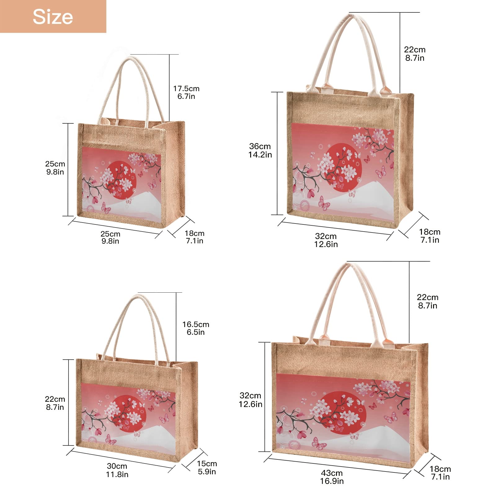ALAZA Japanese Cherry Blossom Butterfly Jute Tote Bag for Women - Eco-Friendly Grocery Shopping & Beach Tote with Handles - Perfect for Outdoor Travel, Picnics & Farmers Market