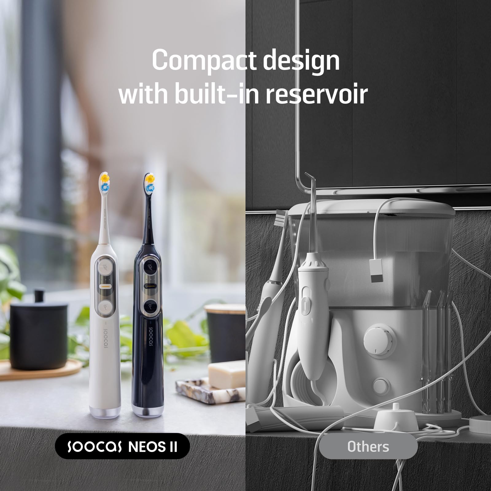 Soocas NEOS II Sonic Electric Toothbrush with Water Flosser - 5 Cleaning Modes, 100% Plaque Removal for Adults & Teens, Portable Cordless Oral Irrigator for Travel & Home Use, Pearl White - Perfect for Daily Dental Care & On-the-Go Oral Hygiene