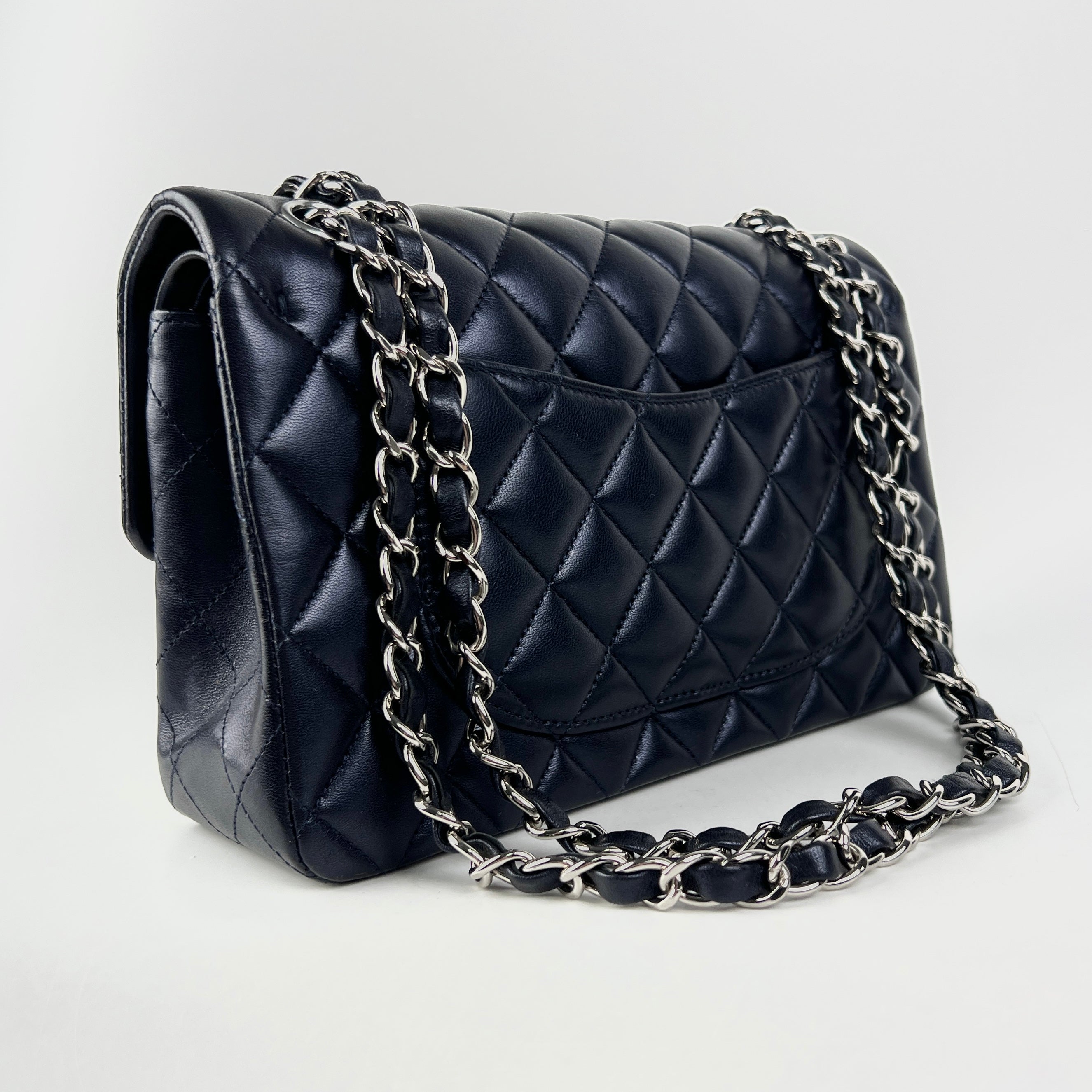 Chanel Small Double Classic Flap Bag in Metallic Navy Blue - Luxury Crossbody Purse for Women, Perfect for Evening Events & Date Nights