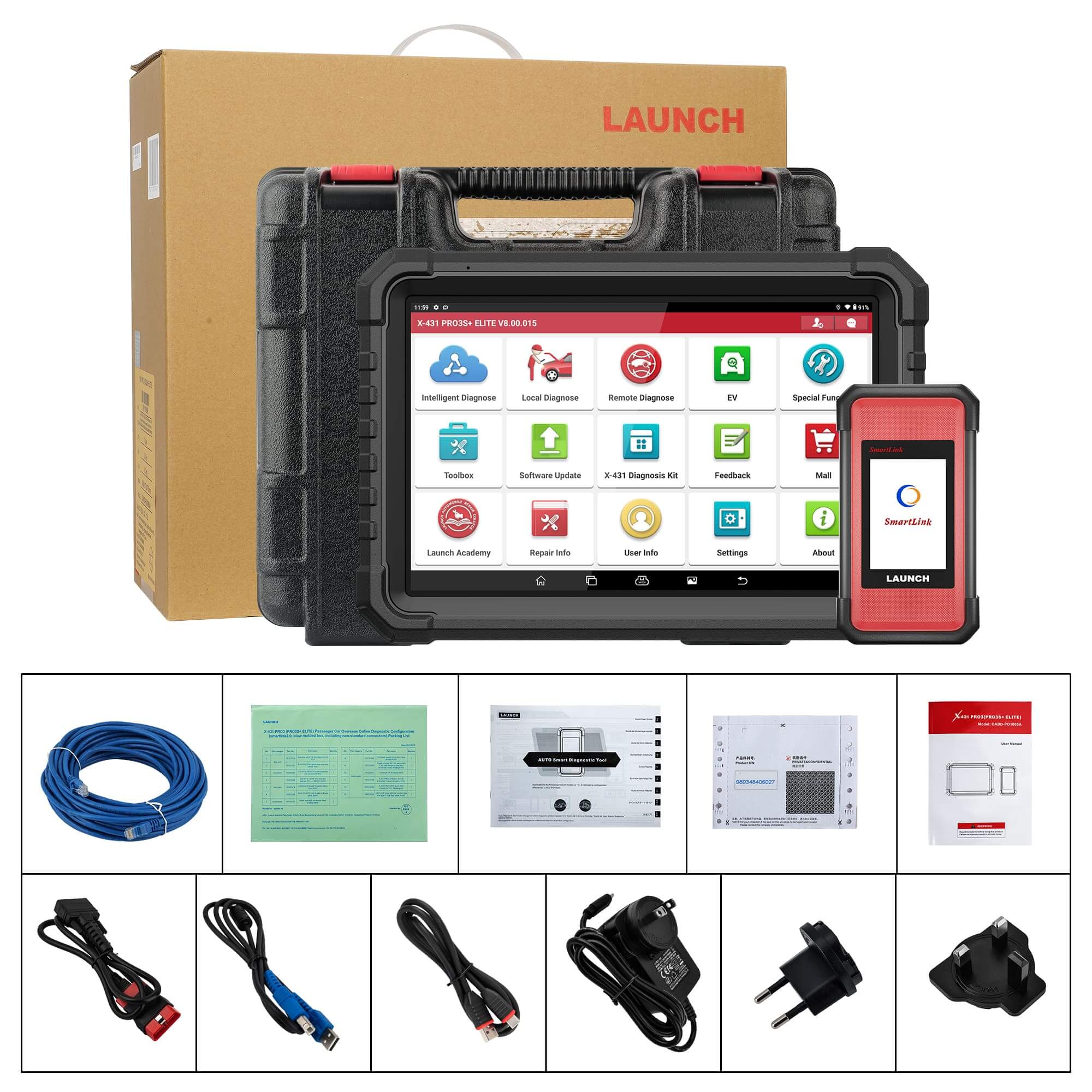 LAUNCH X431 PRO3S+ Elite SmartlinkC 2.0 - Professional Bi-Directional Diagnostic Scanner for Cars & HD Trucks with ECU Coding, J2534 Programming, and Topology Map - Perfect for Mechanics, Auto Shops, and Fleet Maintenance
