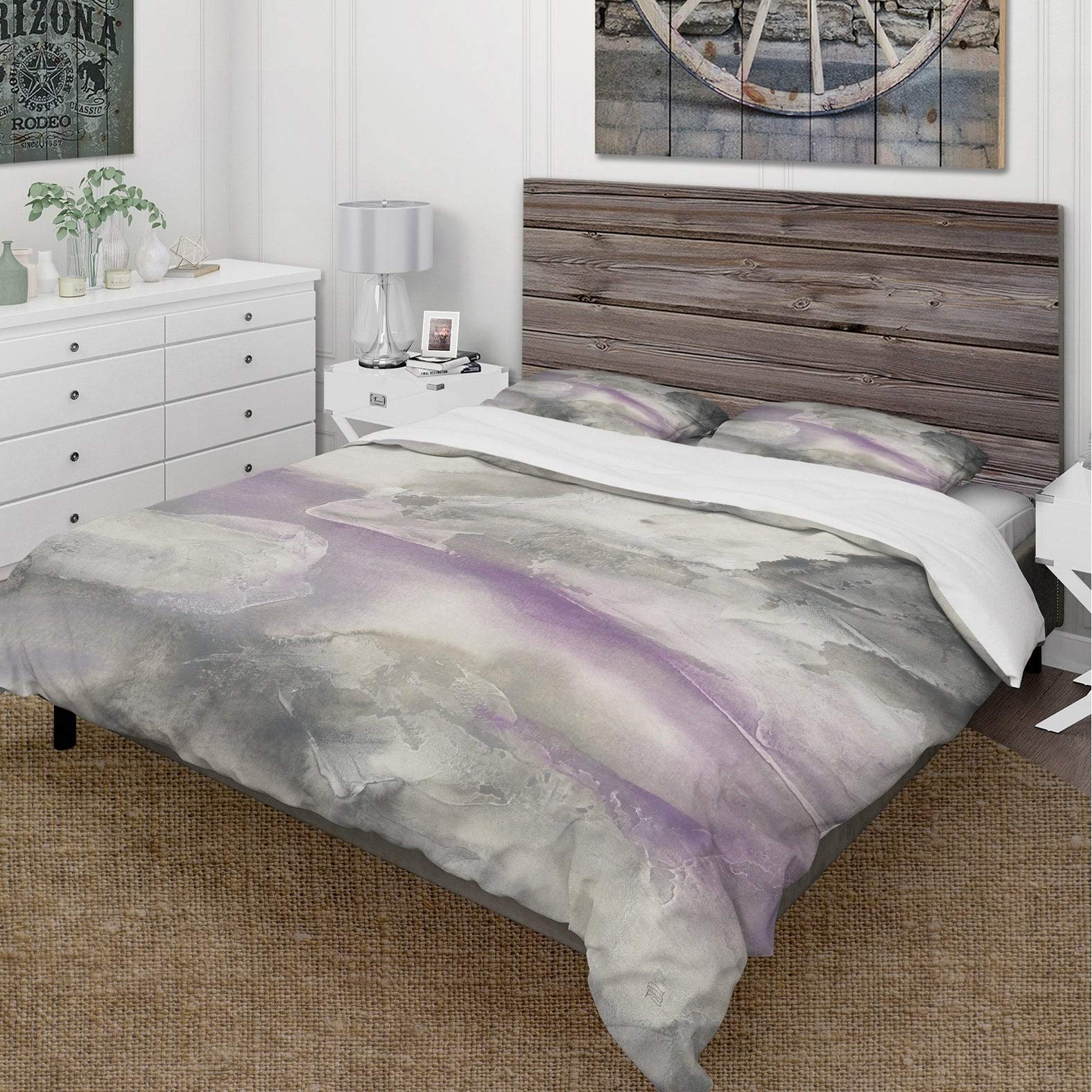 Designart 'Watercolor Minimal Purple Tones I' Cottage Bedding Set - King Size Duvet Cover + 2 Shams (Comforter Not Included) | Soft & Breathable Cotton | Perfect for Master Bedroom, Guest Room & Cozy Home Decor