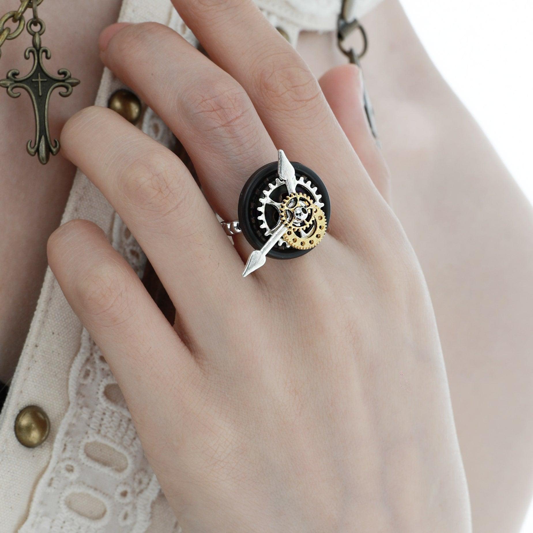 18k Platinum Plated Mechanical Butterfly Gear Ring - Unique Steampunk Jewelry for Women, Perfect for Gothic Fashion, Cosplay & Gift Giving