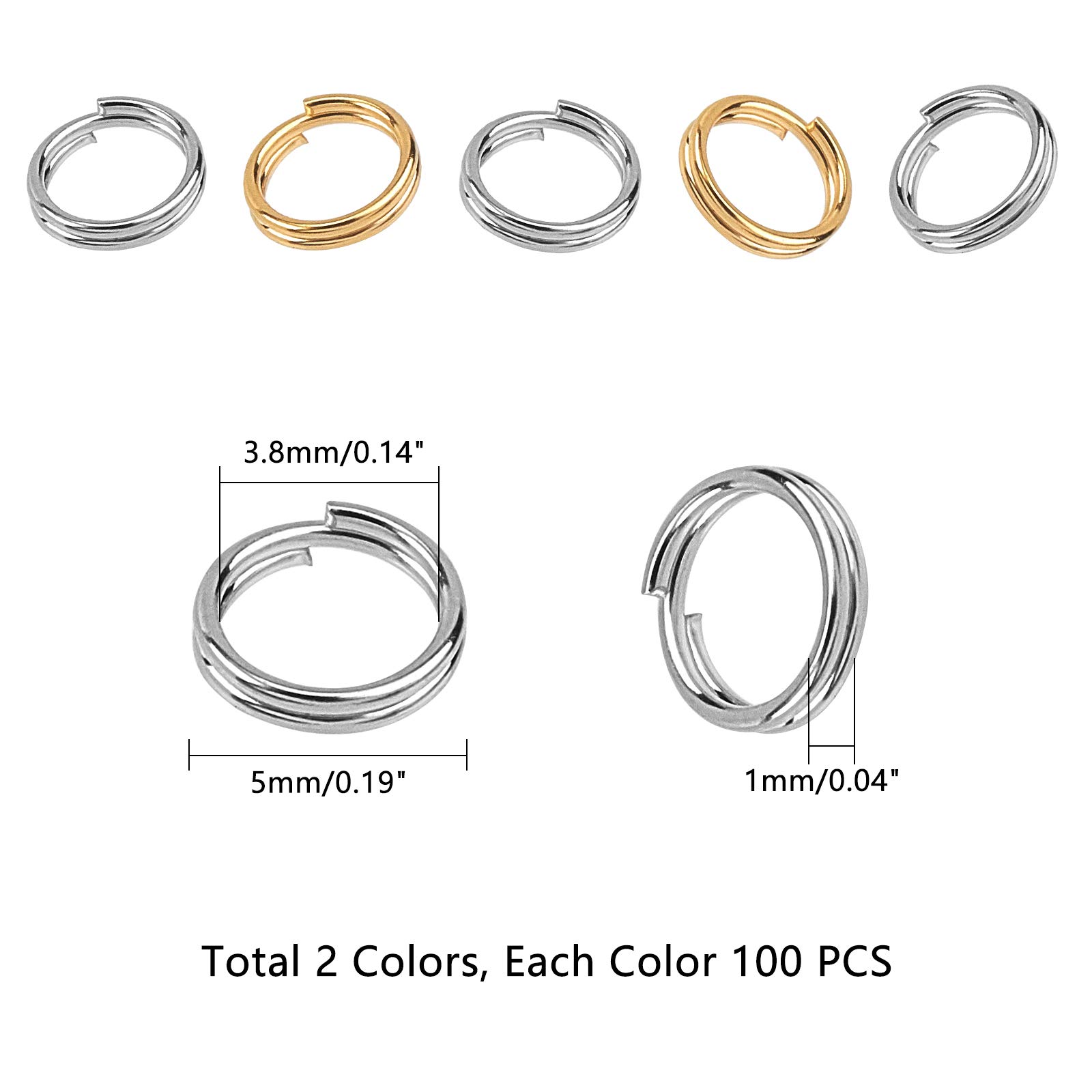 UNICRAFTALE 200pcs Stainless Steel Split Key Rings - 5mm Gold & Silver Keychain Rings for Home, Car Keys Organization | Durable Metal Key Chains for DIY Crafts, Key Management, Gift Packaging