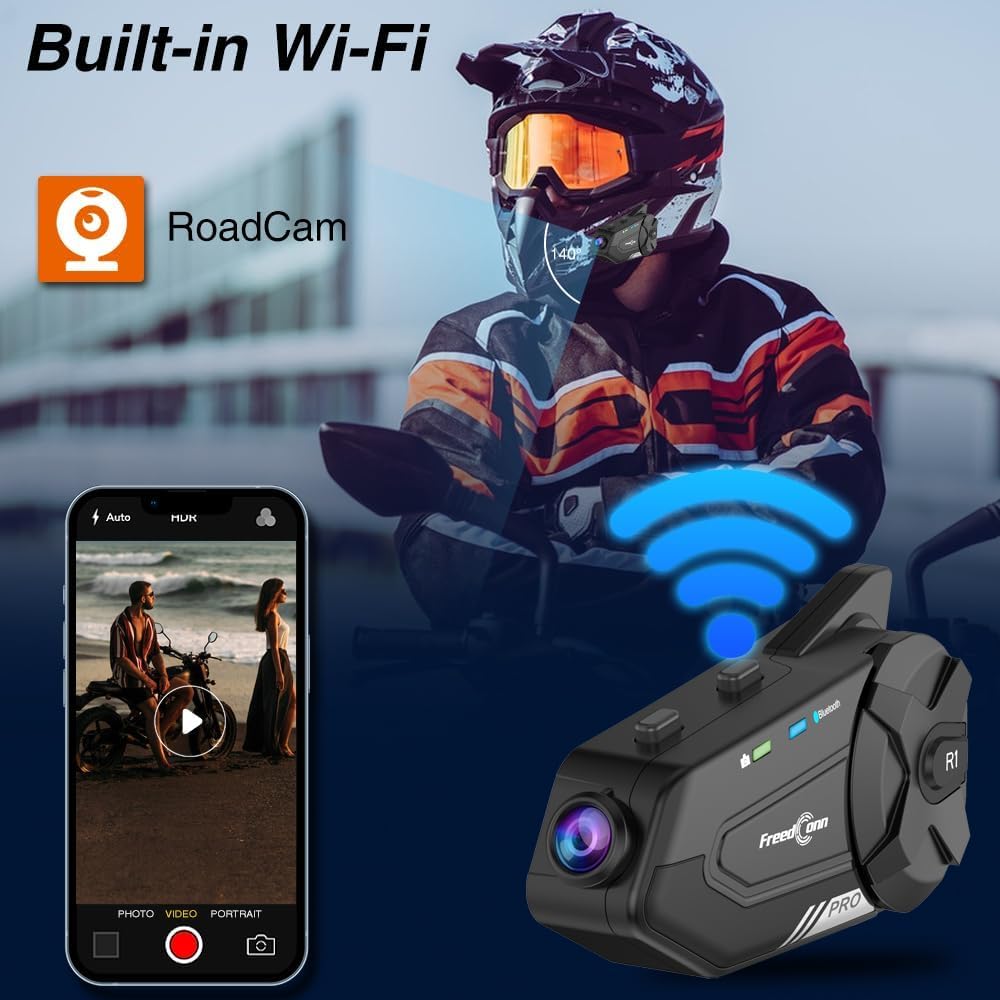 3T6B Bluetooth Motorcycle Headset with 2K Camera - IP65 Waterproof, 1000M Range, 6-Rider Group Intercom, Bluetooth 5.0, Music Sharing & 2-in-1 Mic - Perfect for Group Rides, Adventure Tours & Motorcycle Communication