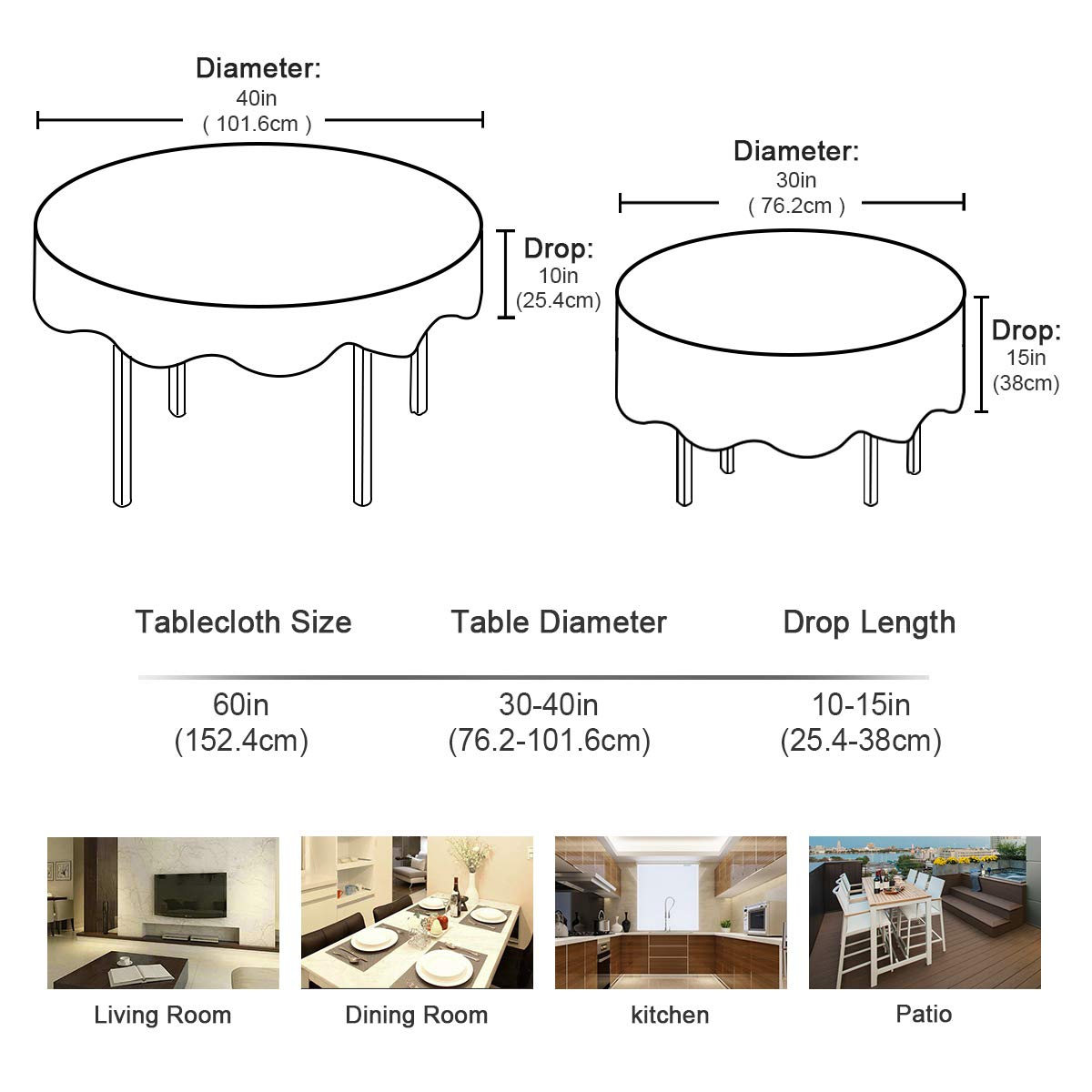 60 Inch Round Black and White Cow Print Sunflower Tablecloth - Waterproof Outdoor Table Cover for Wedding, Party, Dining Room - Perfect for Picnics, BBQs, and Farmhouse Decor