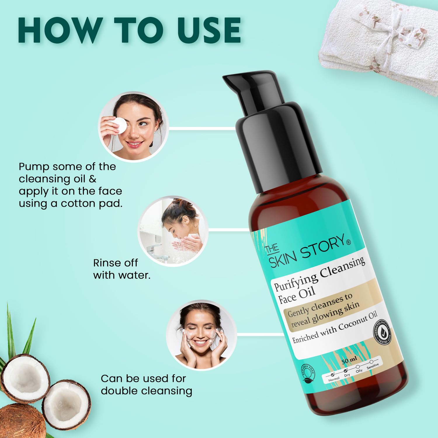 The Skin Story Purifying Cleansing Oil 50ml | Gentle Makeup Remover & Deep Facial Cleanser | Natural Macadamia, Jojoba & Coconut Oils | Hydrating & Nourishing Formula | Dermatologist Tested, Paraben-Free | For Normal to Dry Skin | Perfect for Daily Skincare Routine & Travel-Friendly Size