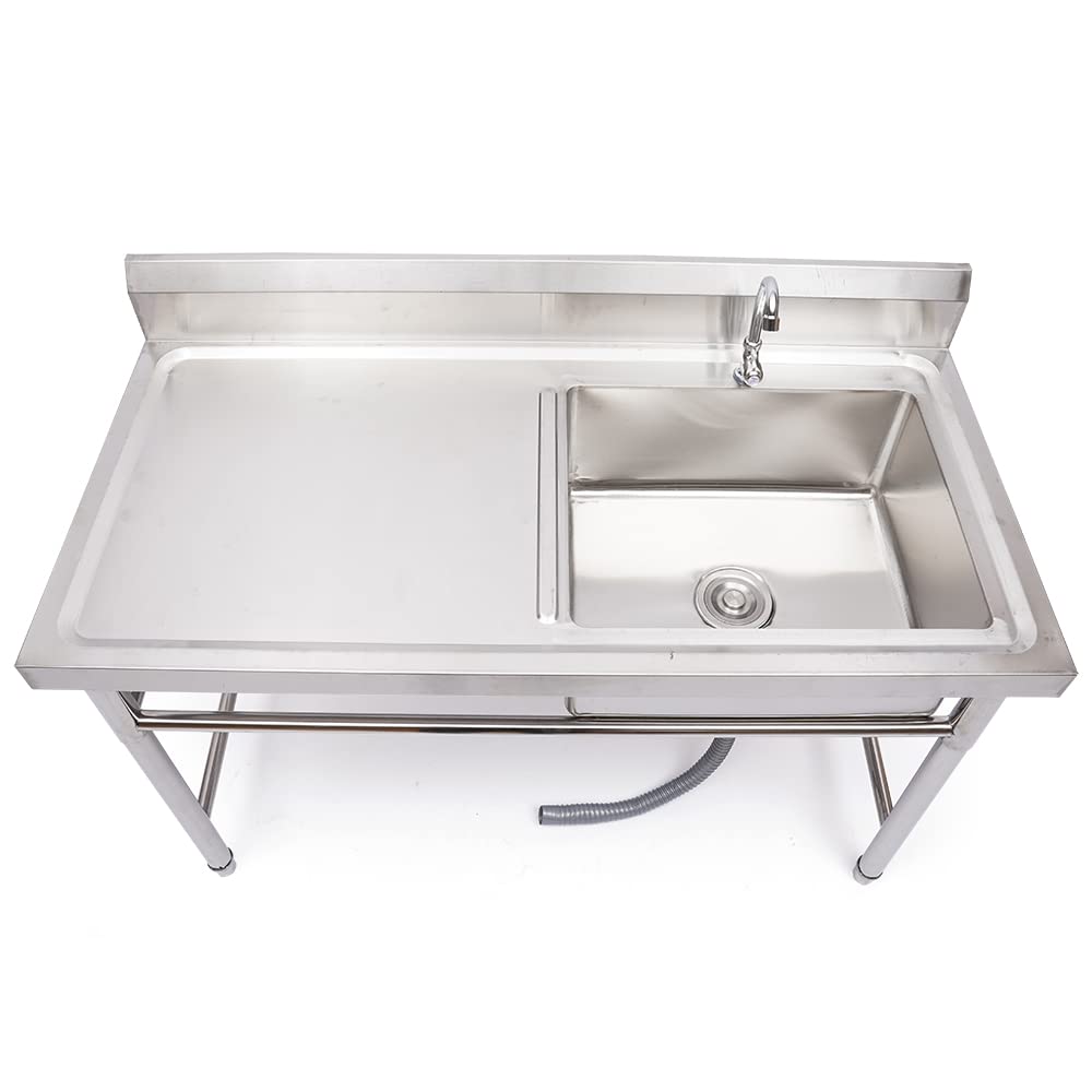 **Stainless Steel Commercial Outdoor Sink with Drainboard - 47 Inch Single Bowl Utility Sink for Restaurant, Kitchen, Home, Garage & Laundry | Durable & Easy to Clean for Outdoor Cooking, Camping & RV Use**