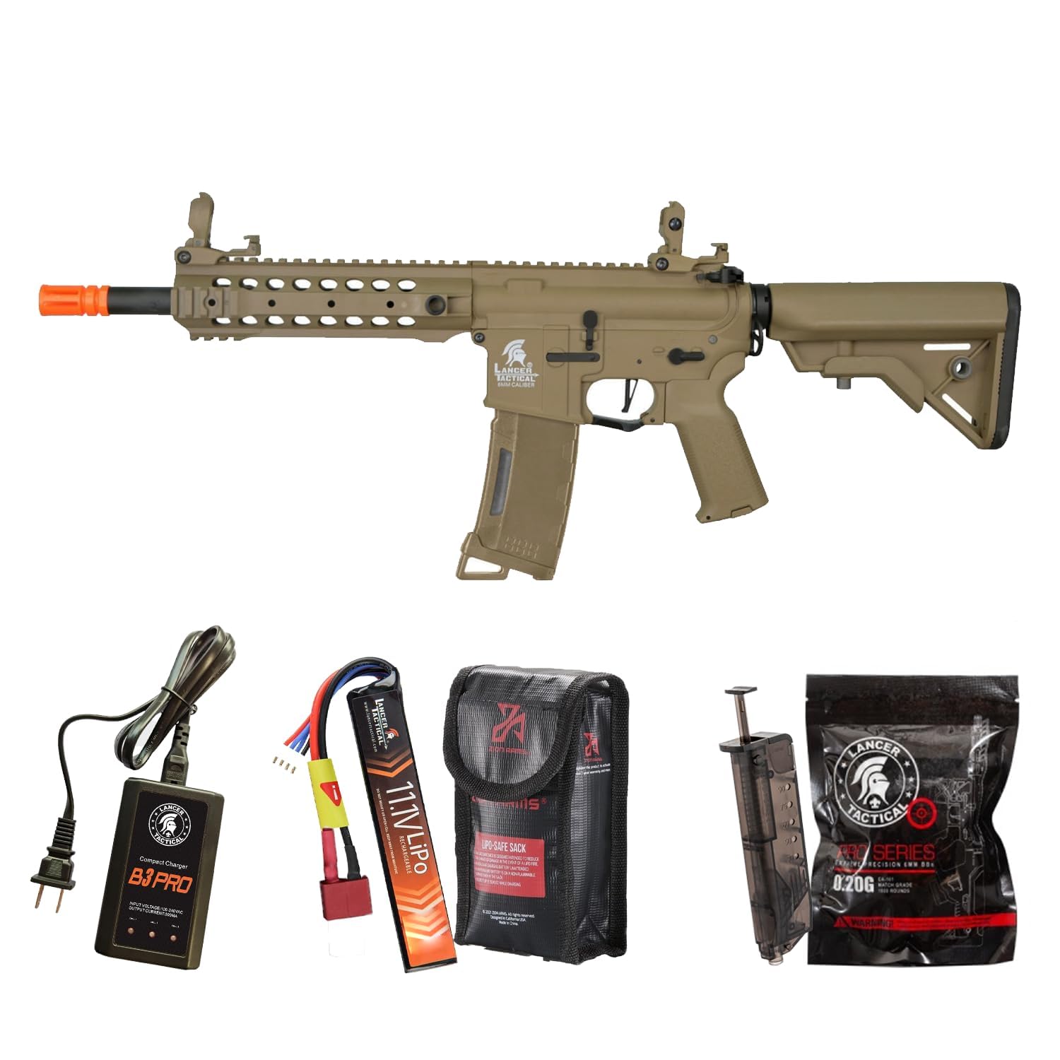 Lancer Tactical Gen 3 CQB M4 Airsoft Rifle - Programmable Mosfet/ETU, Electric Full/Semi Auto AEG with Lipo Battery & Charger - Perfect for Airsoft Battles, Training & Tactical Games
