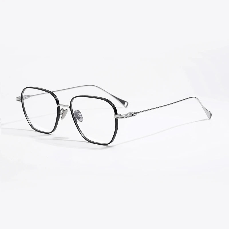 Unisex Black Titanium Square Polygon Full Rim Eyeglasses Frame 49013 - Stylish & Durable for Work, Reading & Fashion Accessories