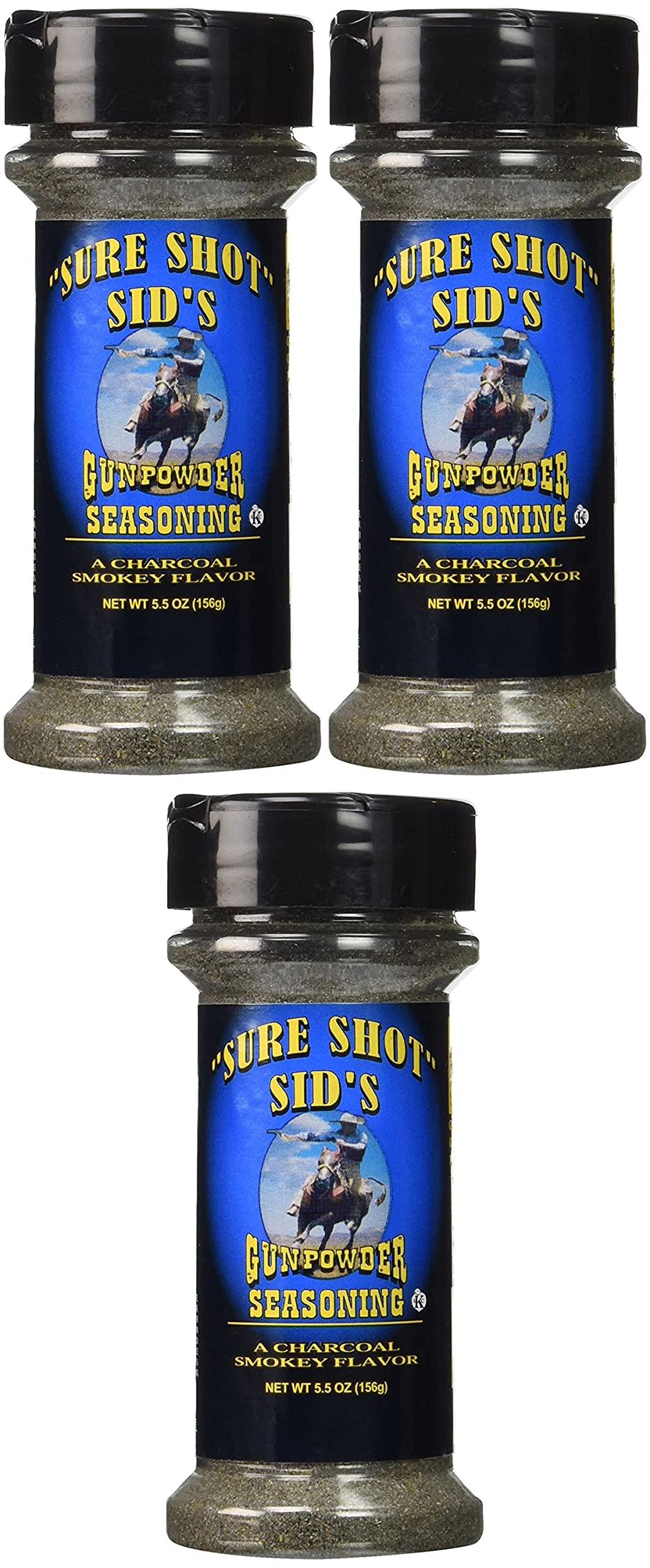 Sure Shot Sid's Premium Gunpowder BBQ Seasoning - 5.5oz (156g) Pack of 3 - All-Natural Spice Rub for Grilling, Smoking & Roasting - Perfect for Ribs, Steak & Chicken