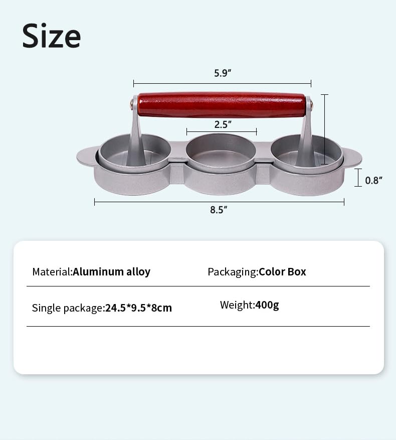 Premium Small Meat Patty Maker with 100 Patty Papers - 3 Pack 2.5-inch Molds for Perfect Burgers - Press Patty Maker Machine Makes 3 Patties Simultaneously - Ideal for Mini Burgers, BBQ, Picnics, Camping & Home Cooking