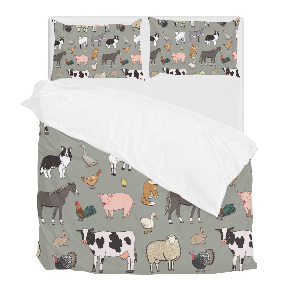 Farm Animals Duvet Cover Set - Queen Size Microfiber for Cozy Bedroom Decor