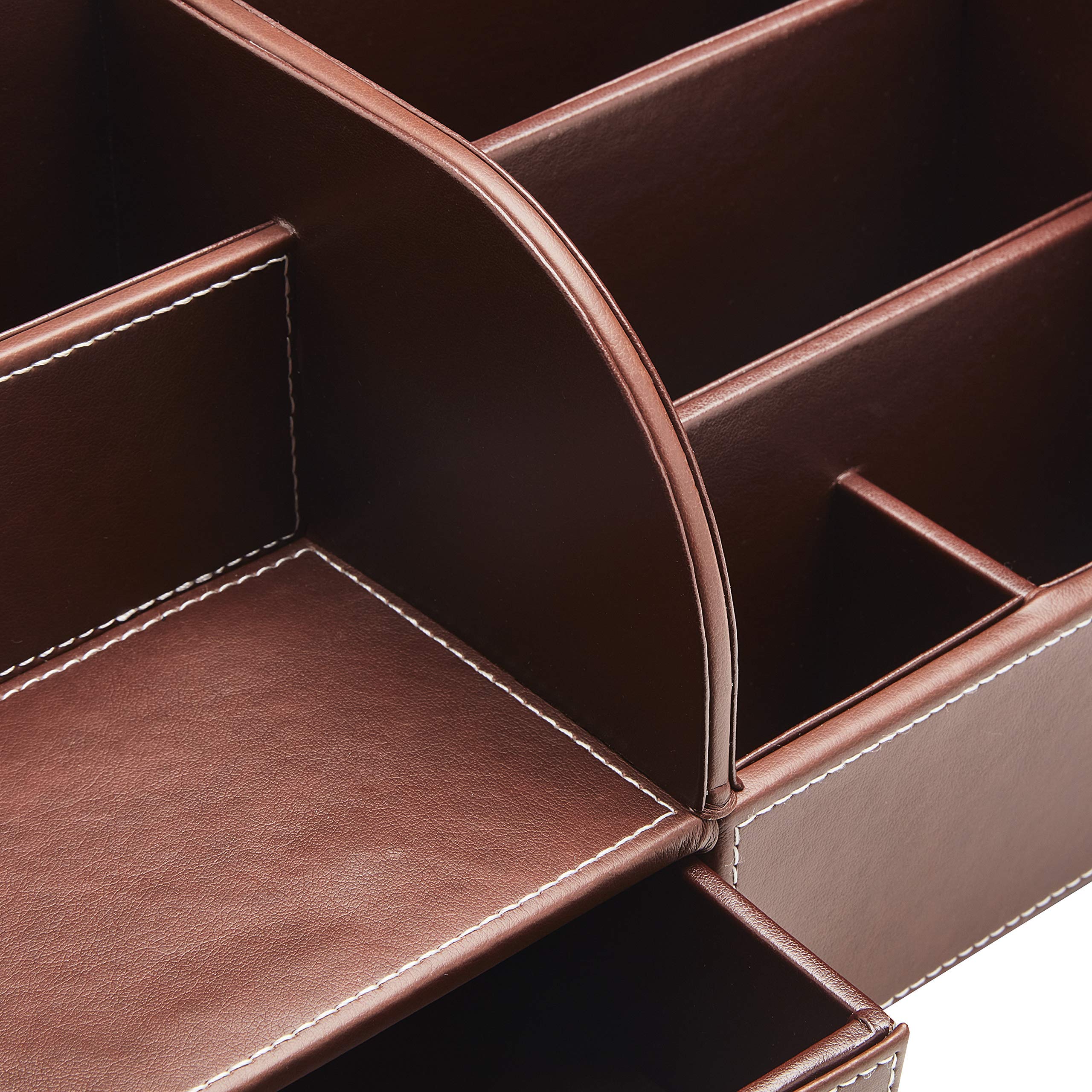 Premium GALLAWAY LEATHER Desk Organizer Caddy - Large Brown Office Desk Accessory for Men | Holds Pens, Pencils, Business Cards & Smartphones | Perfect for Home Office, School & Workspace Organization