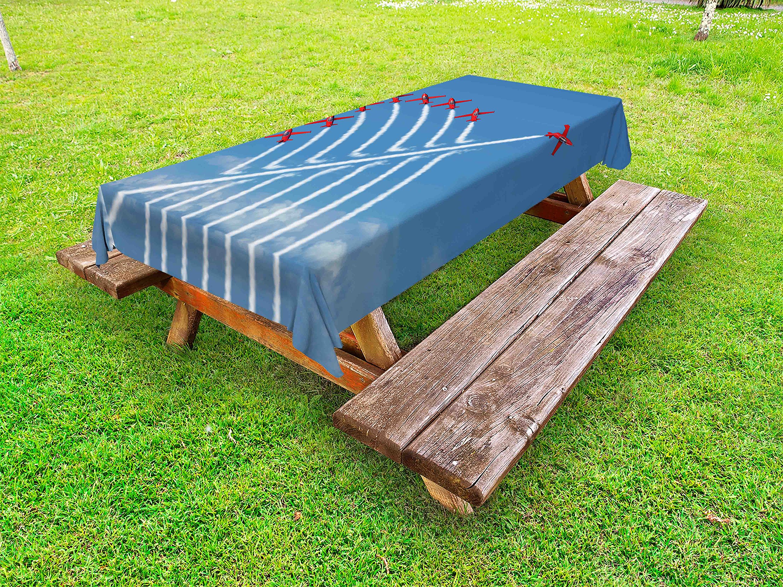 Ambesonne Airplane Themed Outdoor Tablecloth - Decorative Washable Picnic Table Cover with Acrobatic Plane Design in Sunny Sky, 58