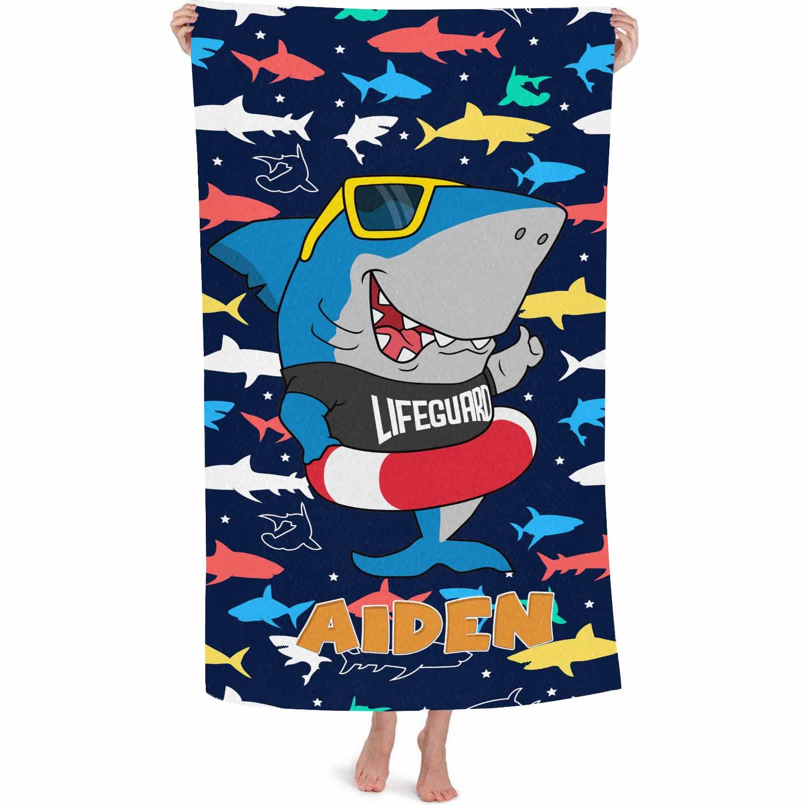 YESCUSTOM Personalized Kids Beach Towels - 100% Absorbent Cotton Cute Cartoon Shark Design, 30