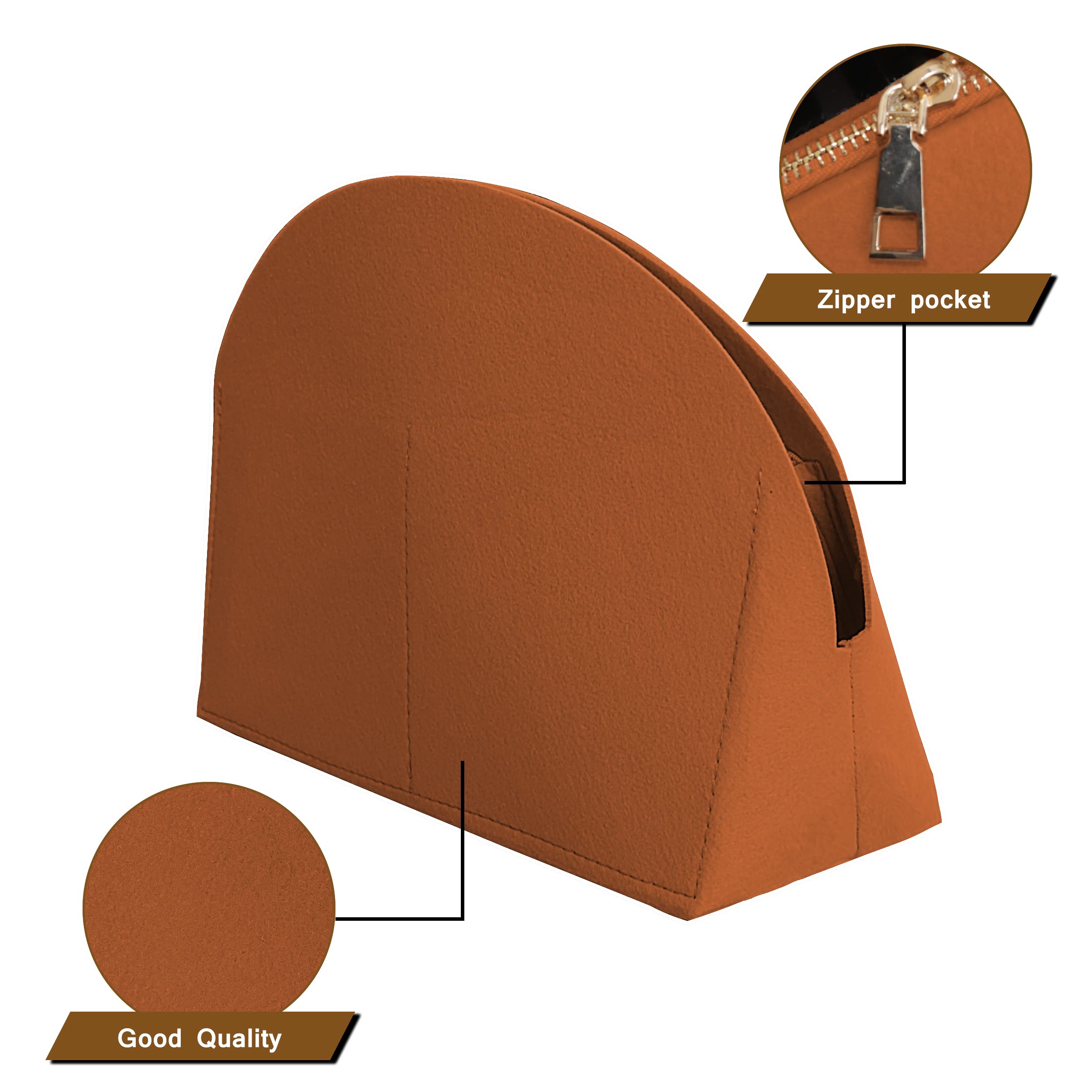 Felt Purse Organizer Insert with Zipper - Bag Organizer for Louis Vuitton Alma BB PM & Tote Bags - Handbag Shell Shaper (Brown) | Perfect for Travel, Work & Daily Organization