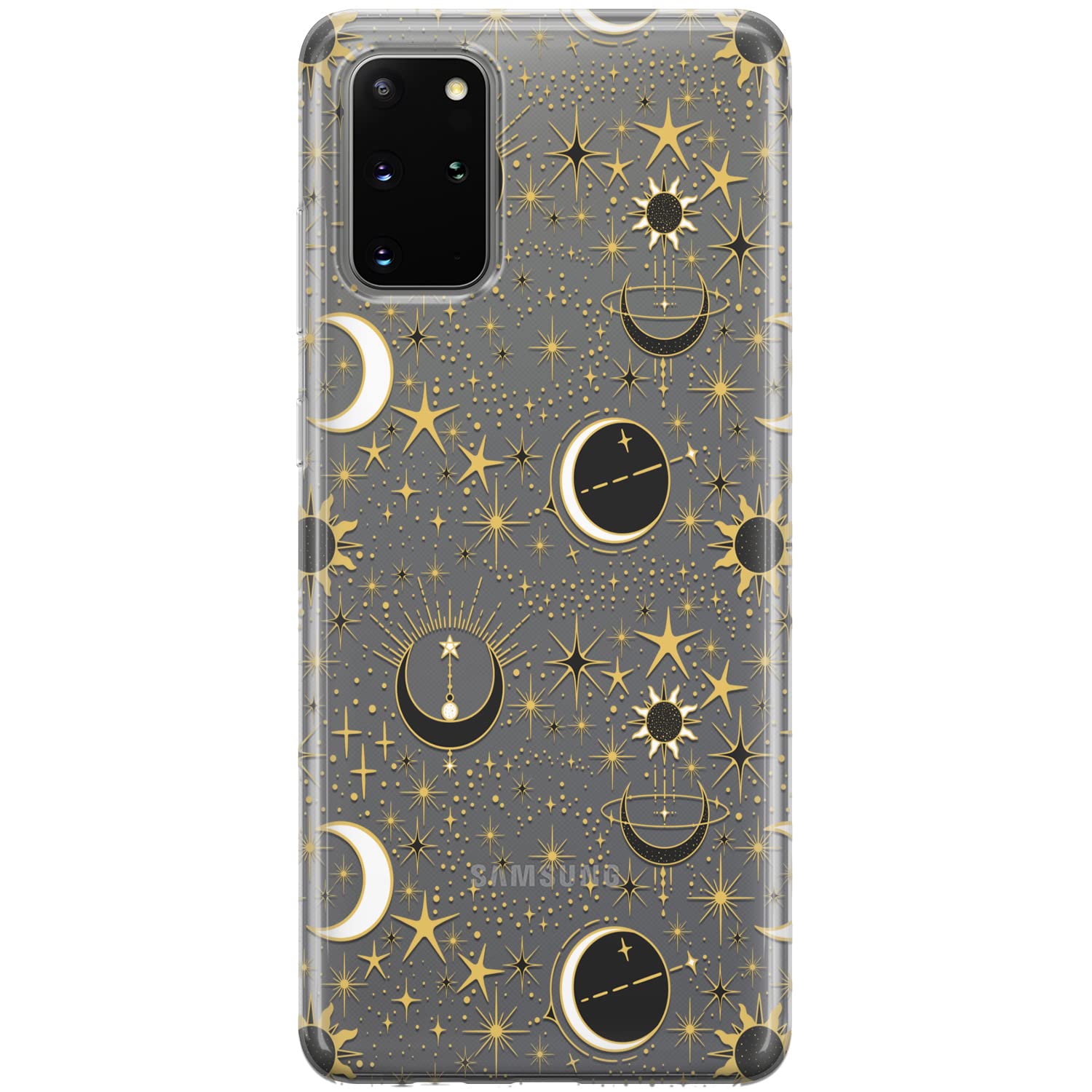 Shockproof Clear Silicone Phone Case for Samsung Galaxy S24/S23 Ultra/S22+/S21 FE 5G/S20/Note 20 - Celestial Moon & Stars Aesthetic TPU Protective Cover | Lightweight Slim Fit for Daily Use & Travel Protection