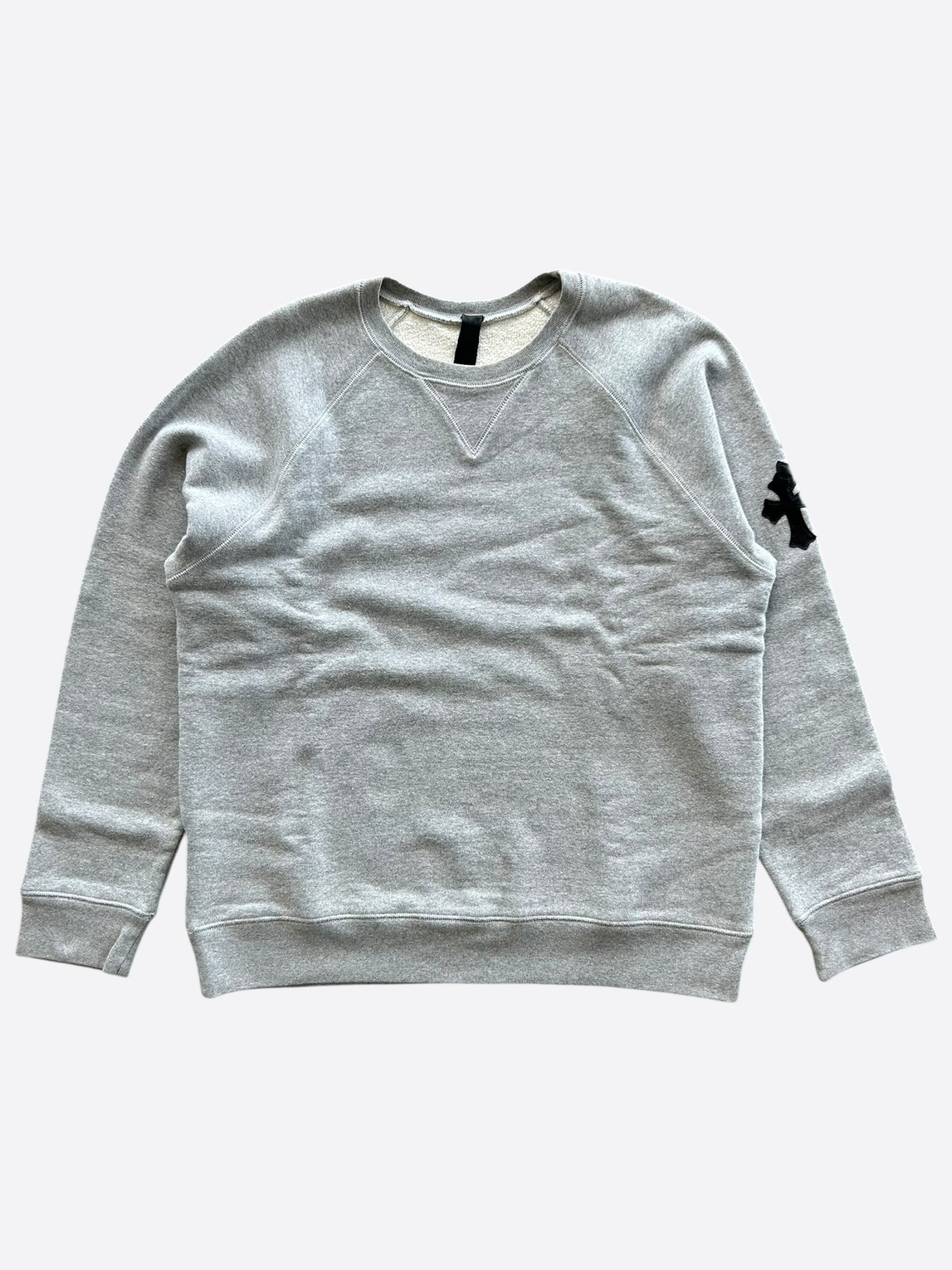 Chrome Hearts Grey & Black Triple Cross Patch Paper Jam Sweater | Gothic Streetwear Fashion | Perfect for Concerts, Parties & Casual Outfits