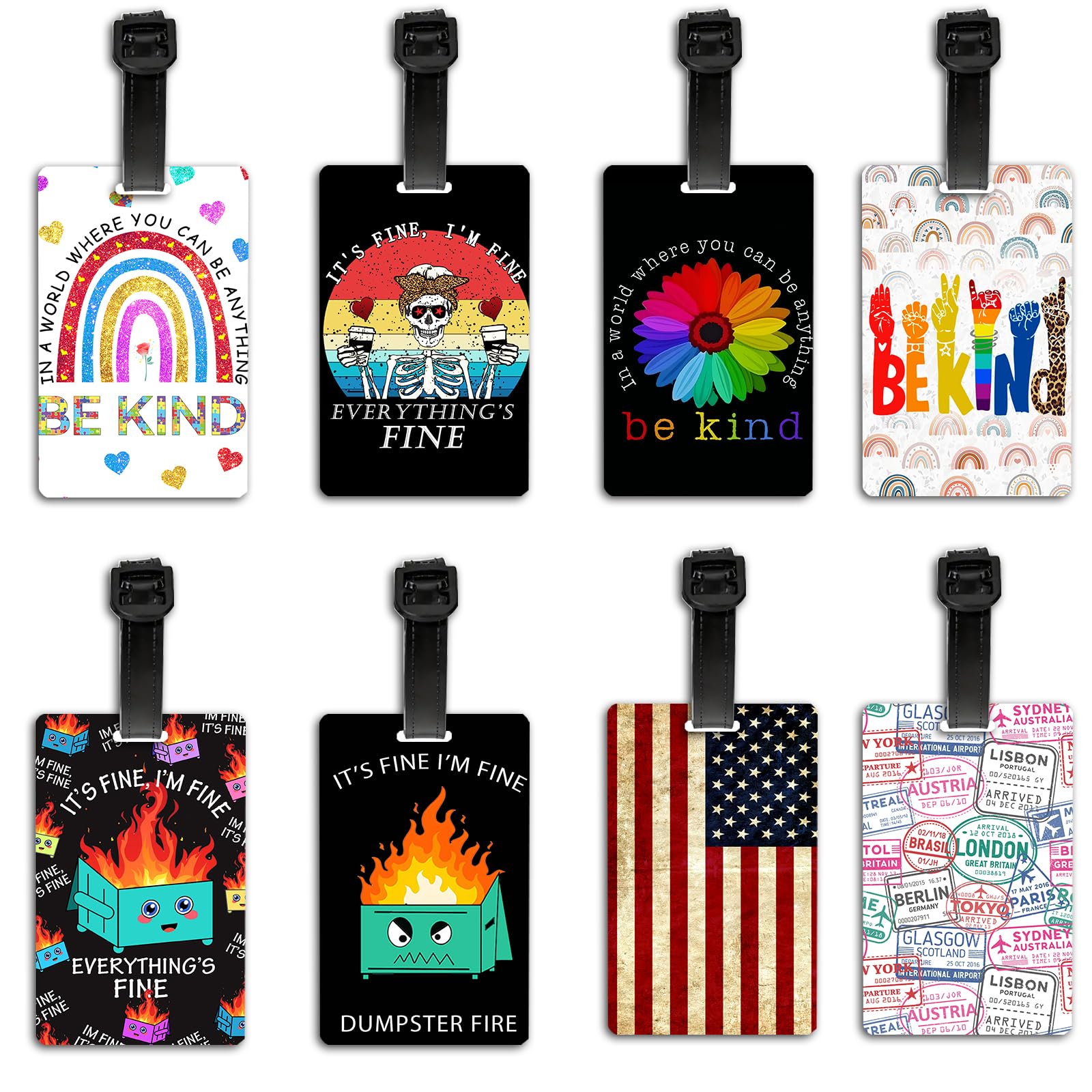 8Pcs Inspirational Quote PVC Luggage Tags - Cute Unique Suitcase ID Tags for Travel Bags, Backpacks, Handbags & School Bags - Perfect for Men & Women Travel Accessories (Ideal for Airports, Vacations & Daily Commute)
