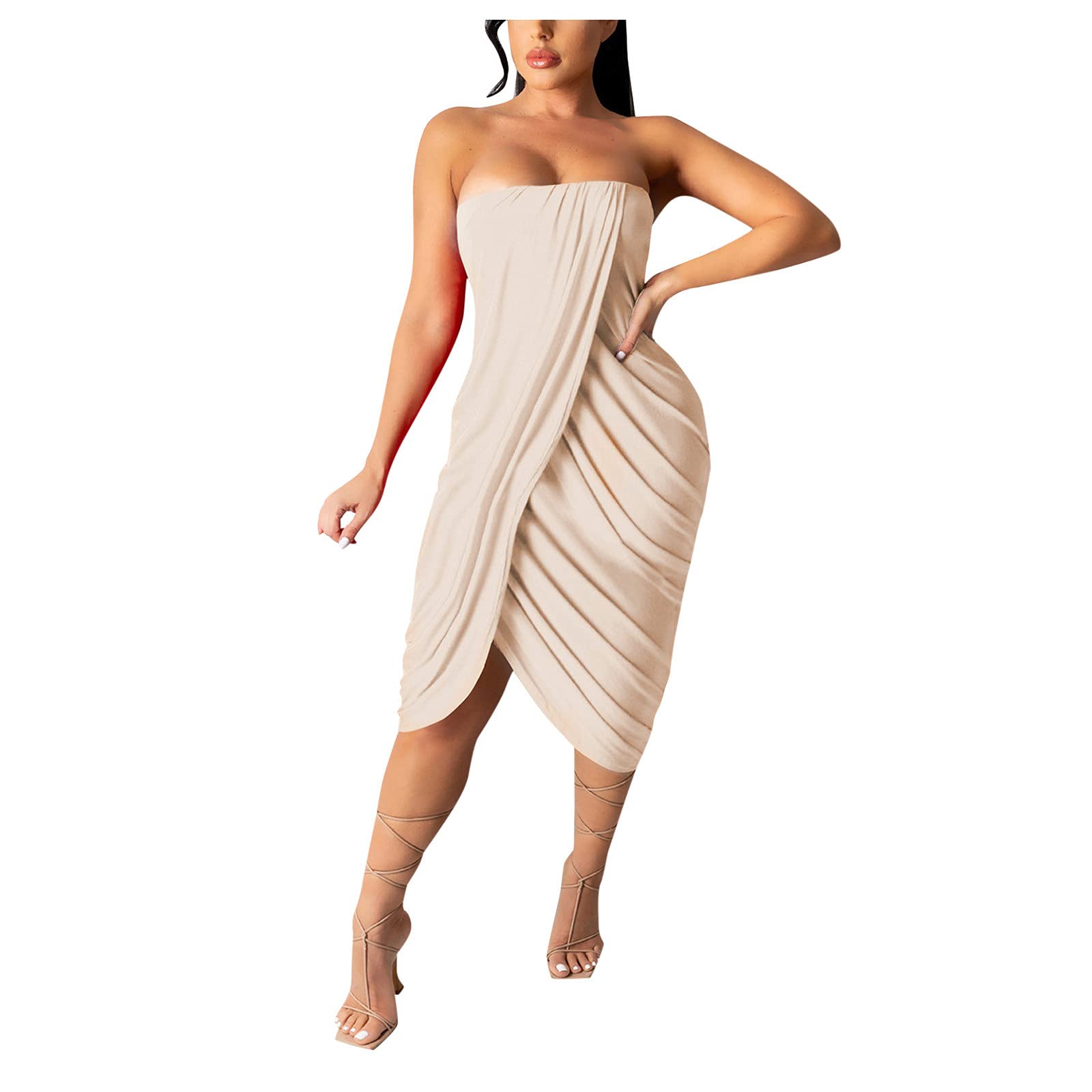 Women's Sexy Wrap Pleated Midi Dress - Flowy Summer Dress for Women, Large Size - Perfect for Beach Vacations, Date Nights & Casual Outings