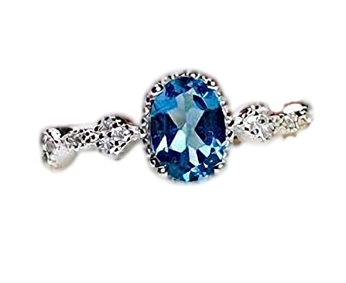 London Blue Topaz Ring for Women - November Birthstone Jewelry, Sterling Silver Engagement & Wedding Ring, Handmade Art Deco Style for Gifts & Special Occasions