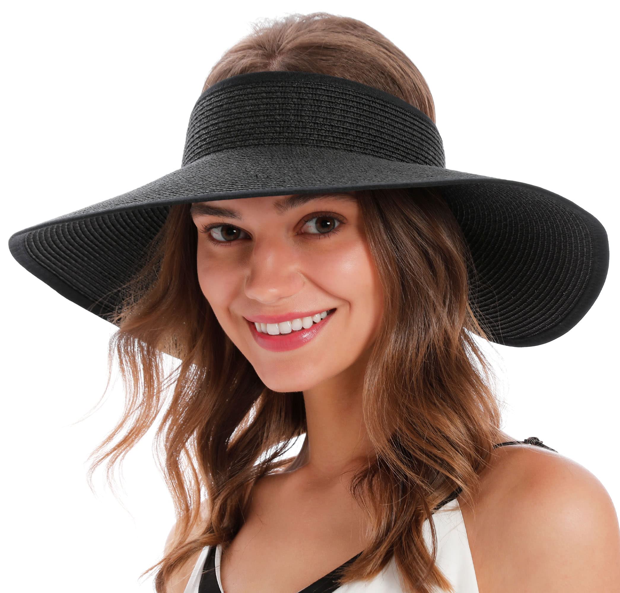 Women's Foldable Wide Brim Straw Sun Hat - UPF 50+ UV Protection Summer Beach Hat for Outdoor Activities, Travel & Vacations