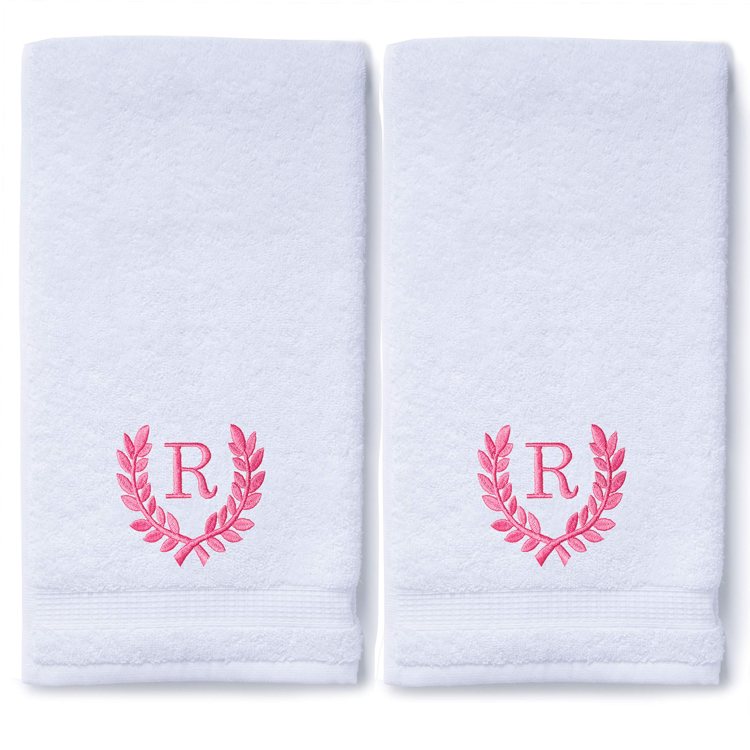 Personalized Monogrammed Hand Towels Set of 2 - 16x30 Inch Luxury Turkish Bath & Kitchen Towels for Spa, Wedding & Bridal Gifts | Custom Roman Font Embroidery | Soft Oversized Decorative Towels for Bathroom, Makeup & Home Decor