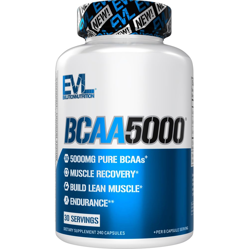EVL BCAA5000 Branched Chain Amino Acids Supplement for Men - 2:1:1 Ratio 5g BCAA Capsules for Post Workout Recovery, Lean Muscle Growth & Energy Boost - 30 Servings (Ideal for Gym, Fitness Training & Bodybuilding)