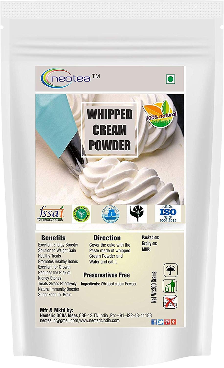 Premium Neotea Whipped Cream Powder for Baking - 200g (7.05oz) Cake Stabilizer & Dessert Topping Mix | Heavy Whipping Cream Powder for Icing, Ice Cream, Coffee & Pastries | Perfect for Professional Bakers & Home Chefs