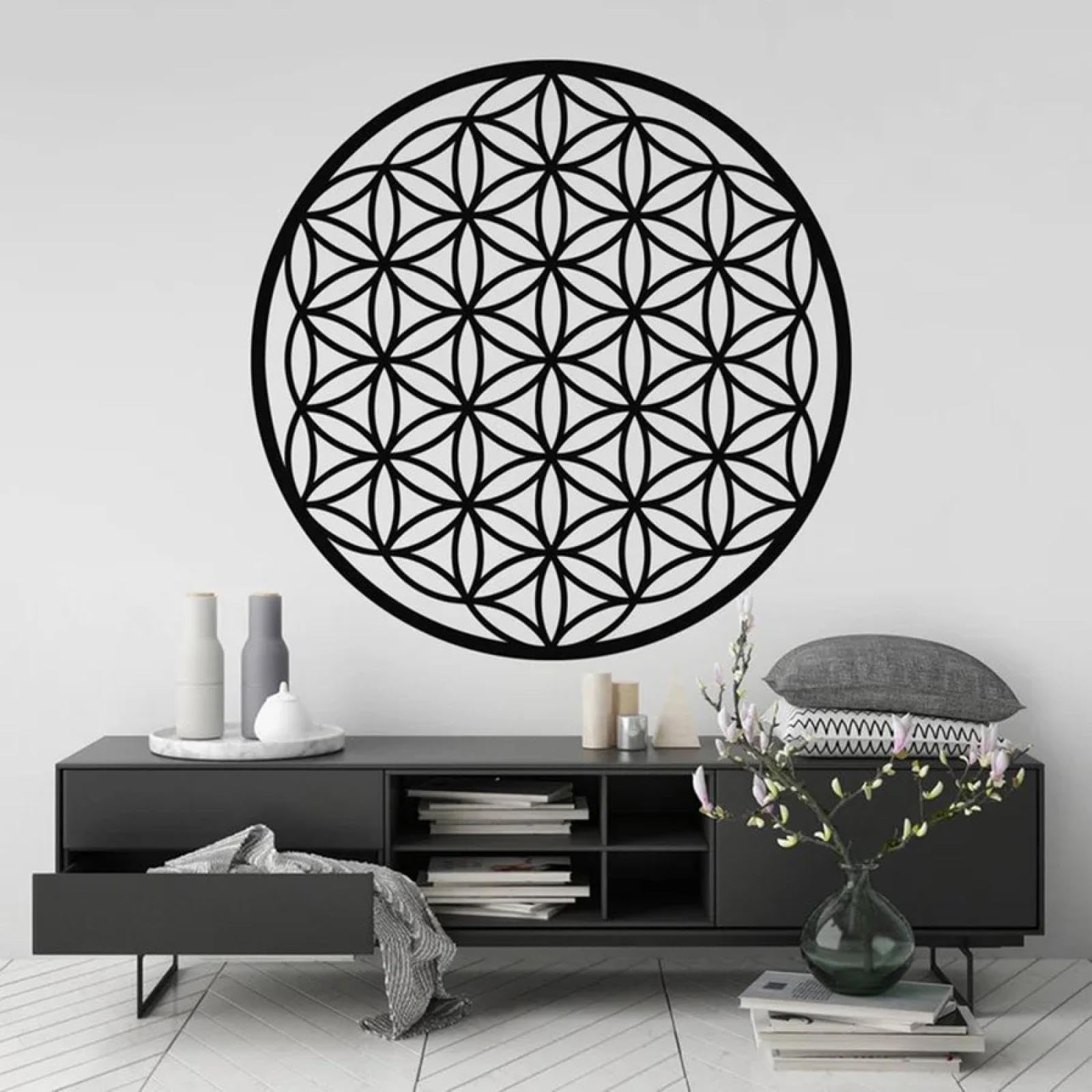 YLLMNOBM Flower of Life Wall Decal - Sacred Geometry Vinyl Sticker for Spiritual Home Decor, Bedroom Art & Meditation Space Enhancement | Perfect for Yoga Rooms, Healing Spaces & Boho Interior Design