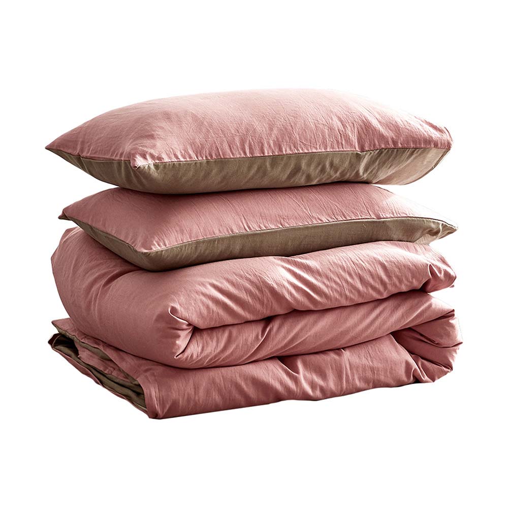 Luxury Washed Cotton Quilt Set - Pink & Brown Single Size Bedding, Soft & Breathable for All Seasons | Perfect for Master Bedroom, Guest Room & Dorm Decor