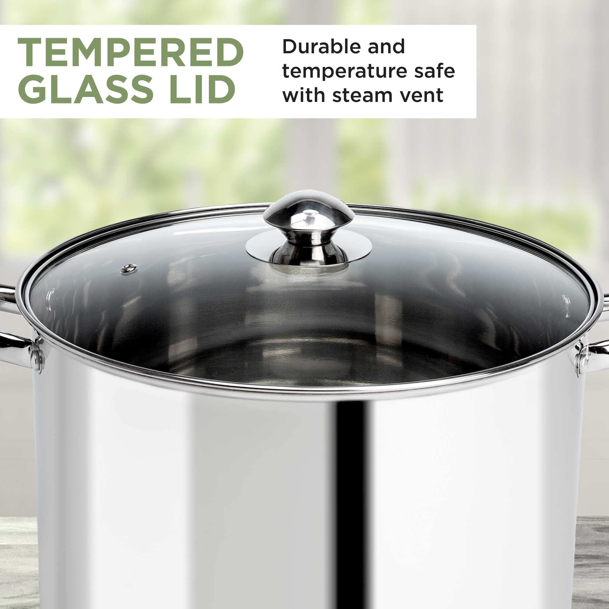 Ecolution Pure Intentions 12-Quart Stainless Steel Stock Pot with Tempered Glass Lid – Stay-Cool Handles & Encapsulated Bottom – Oven Safe & Recyclable – Perfect for Soups, Stews, and Large Batch Cooking
