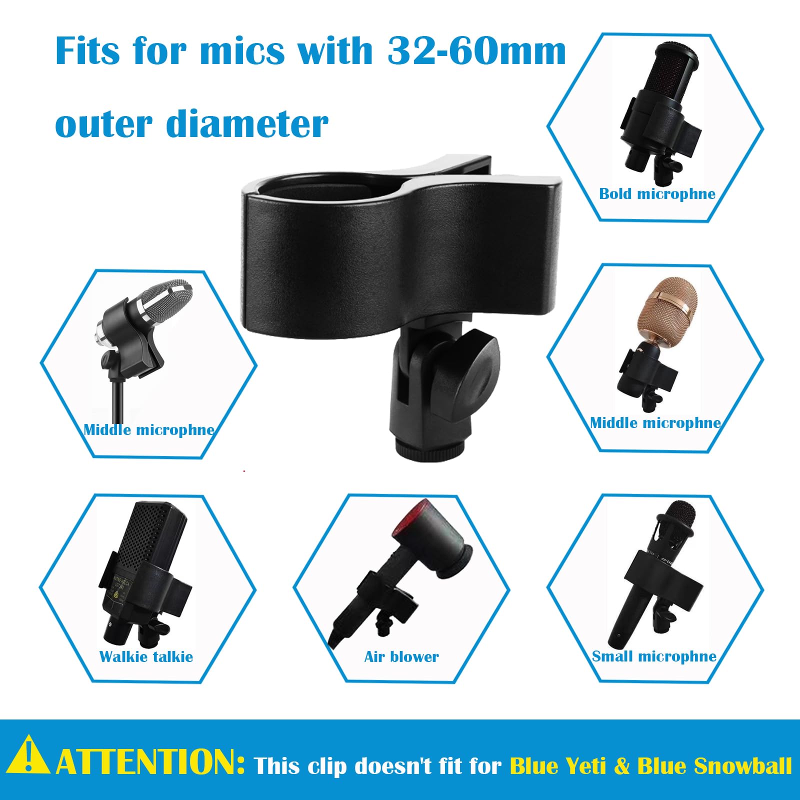 1 Pcs Heavy Duty Microphone Clip Holder - Universal Mic Stand Clip for 32-60mm Diameter Mics - Compatible with Handheld, Condenser & Wireless Microphones - Perfect for Studio Recording, Live Performances & Podcasting