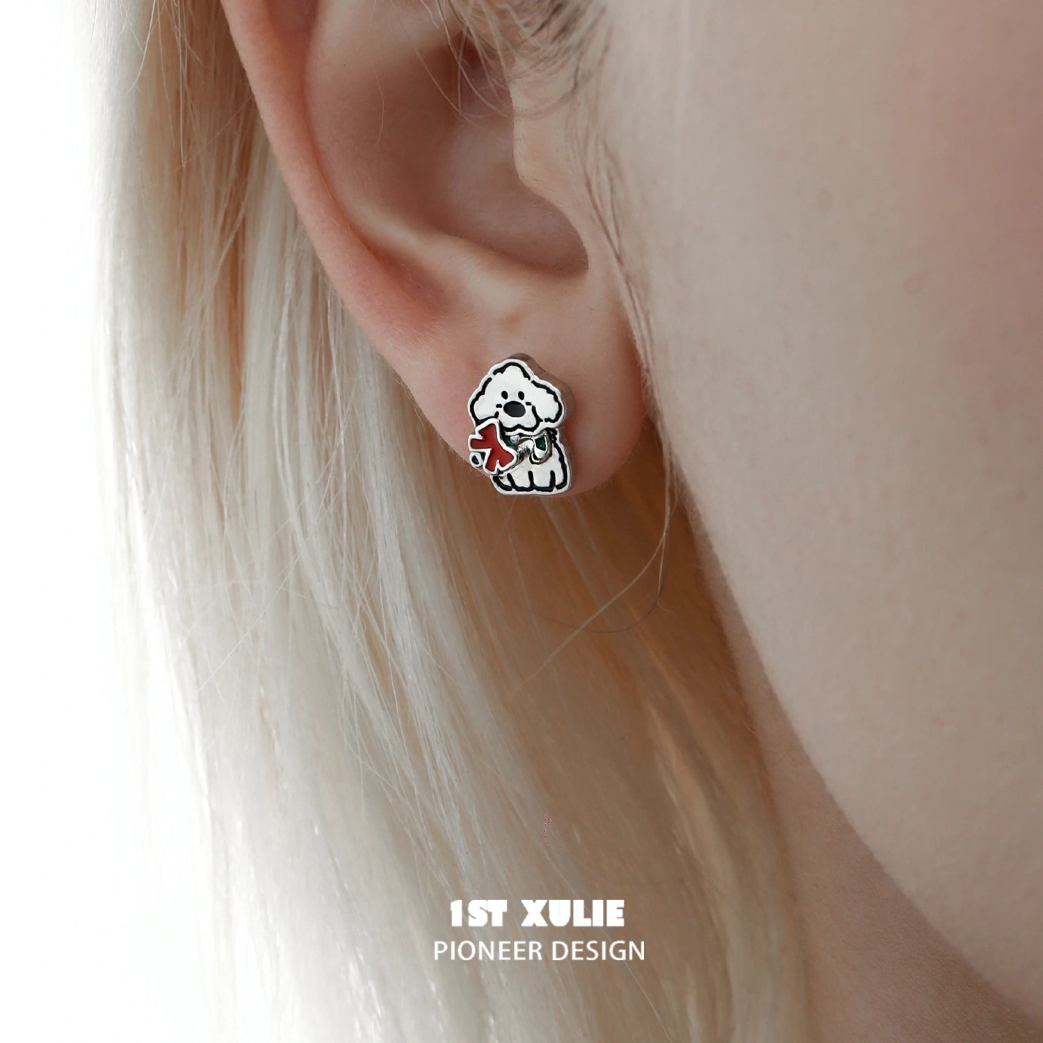 2024 Christmas Graffiti Puppy Sterling Silver Stud Earrings - S925 Hypoallergenic Jewelry Gift for Women - Perfect for Holiday Parties, Gift Exchanges & Festive Outfits